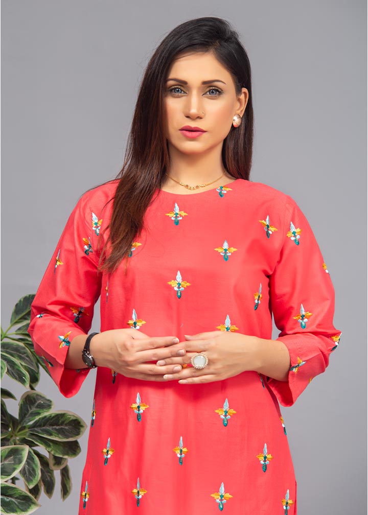 Aks Watermelon Pink Embroidered 3025 Women 2pcs