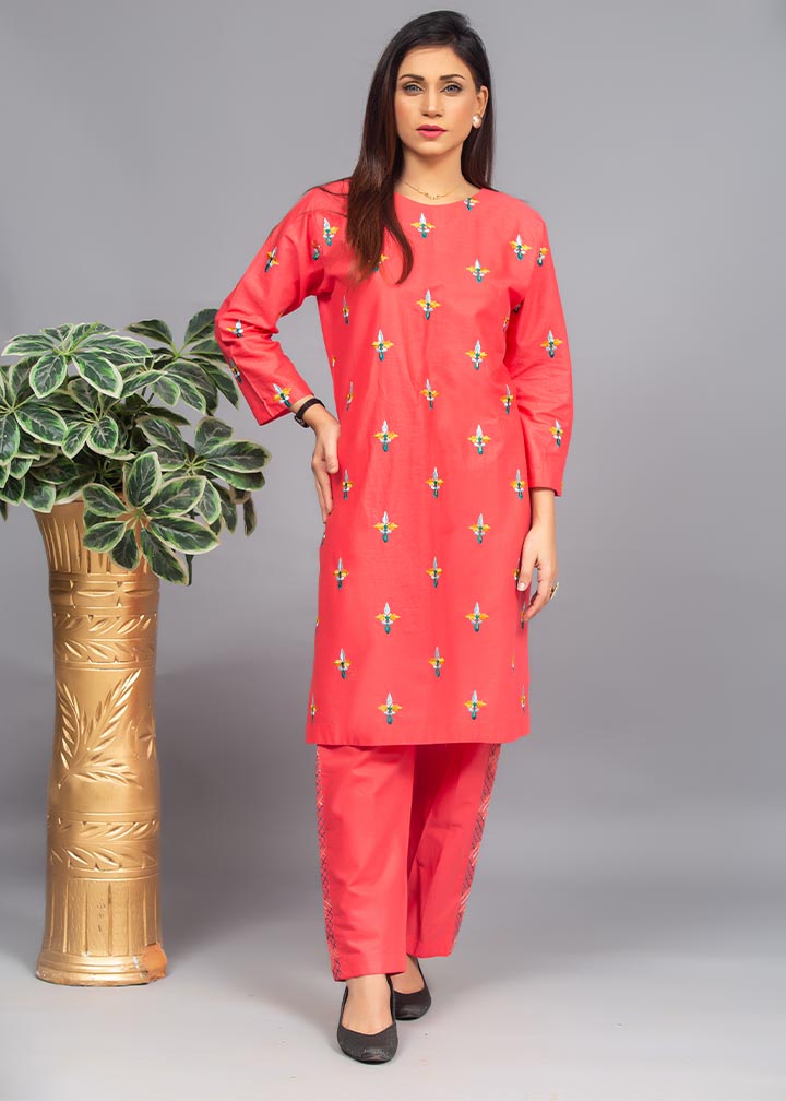 Aks Watermelon Pink Embroidered 3025 Women 2pcs