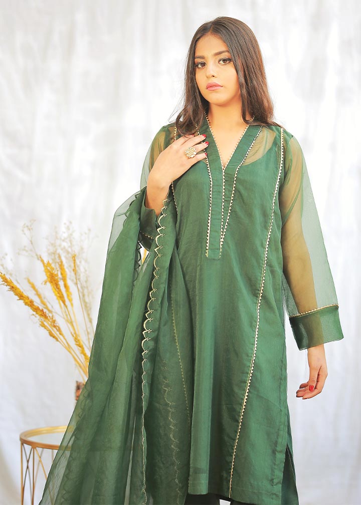 Closet By Fareeha Ijaz Hunter green Women 3pcs