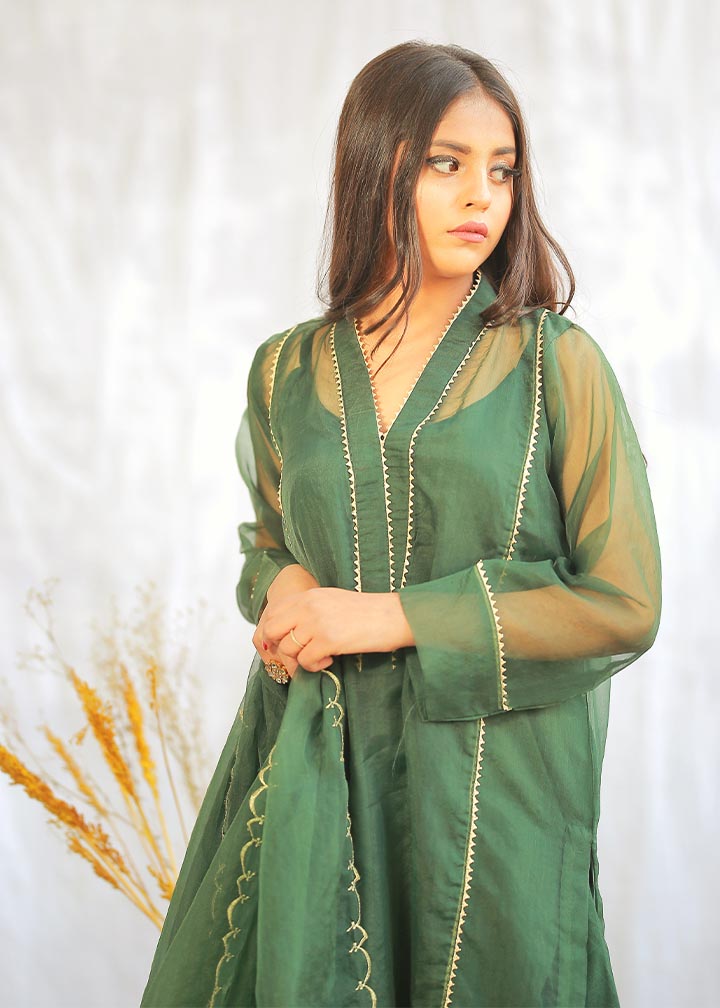 Closet By Fareeha Ijaz Hunter green Women 3pcs