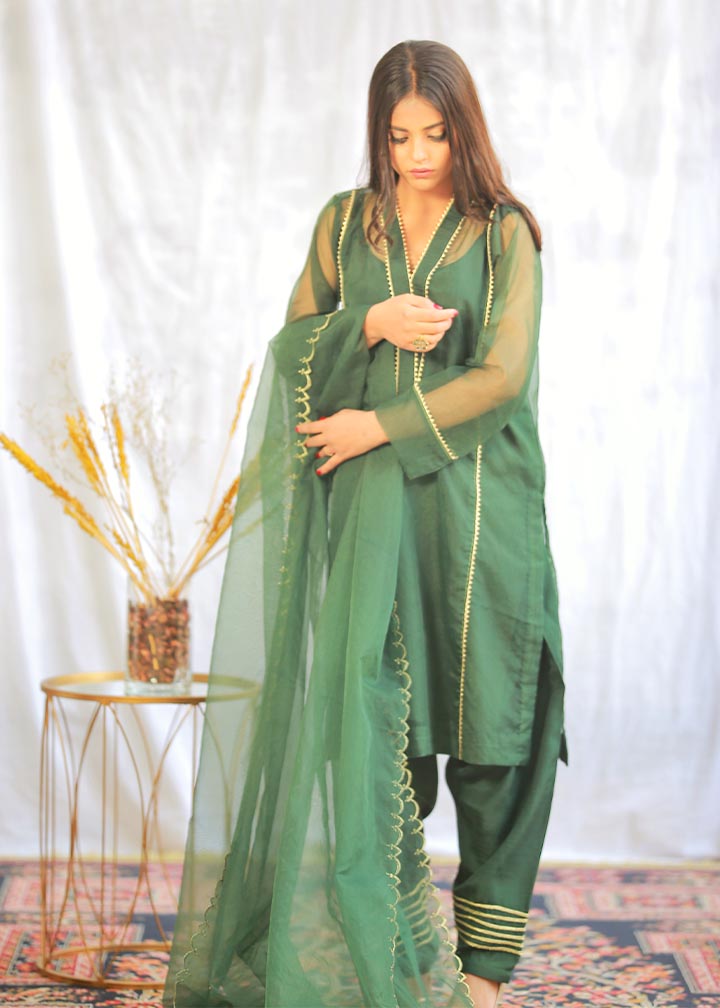 Closet By Fareeha Ijaz Hunter green Women 3pcs