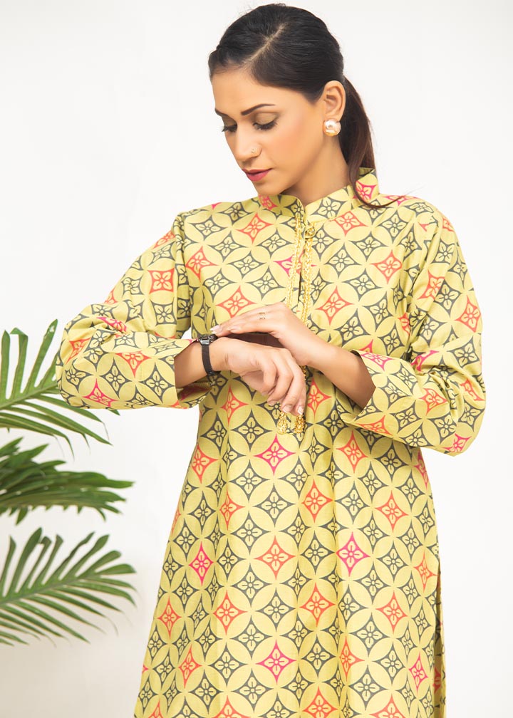 Aks Lemon Yellow Printed 2010 Women 2pcs