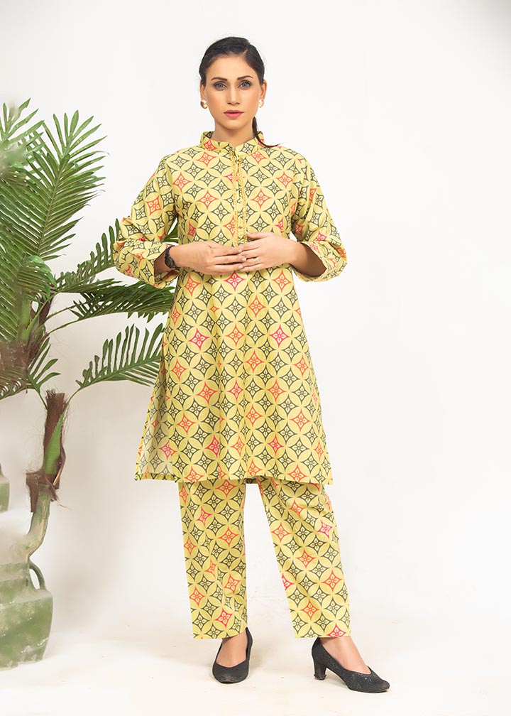 Aks Lemon Yellow Printed 2010 Women 2pcs