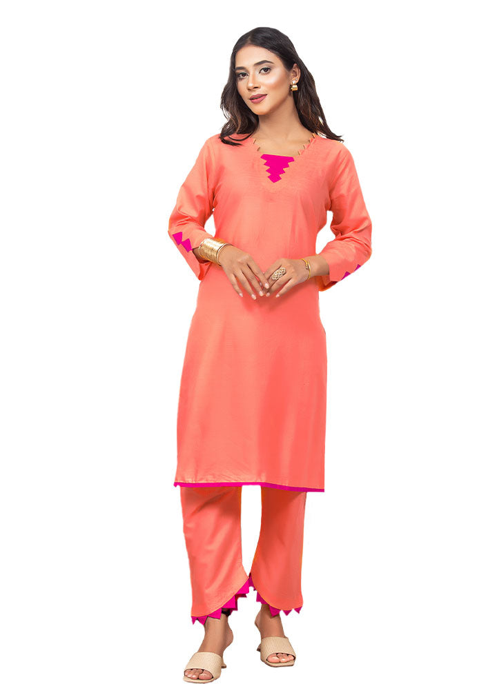 Aks Peach Solid 1001 Women 2pcs