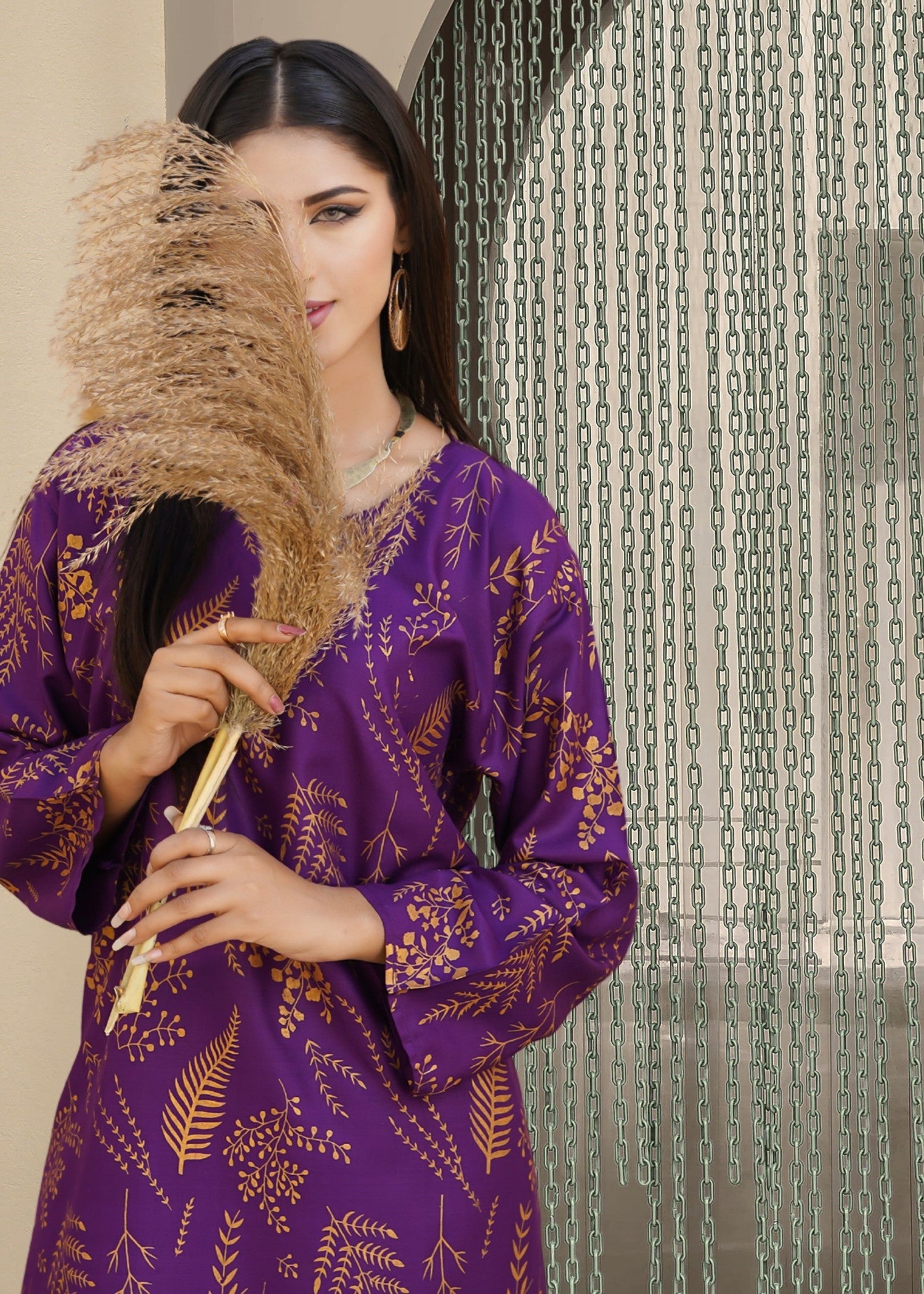 Hamna Kalim petal purple print Women 2pcs