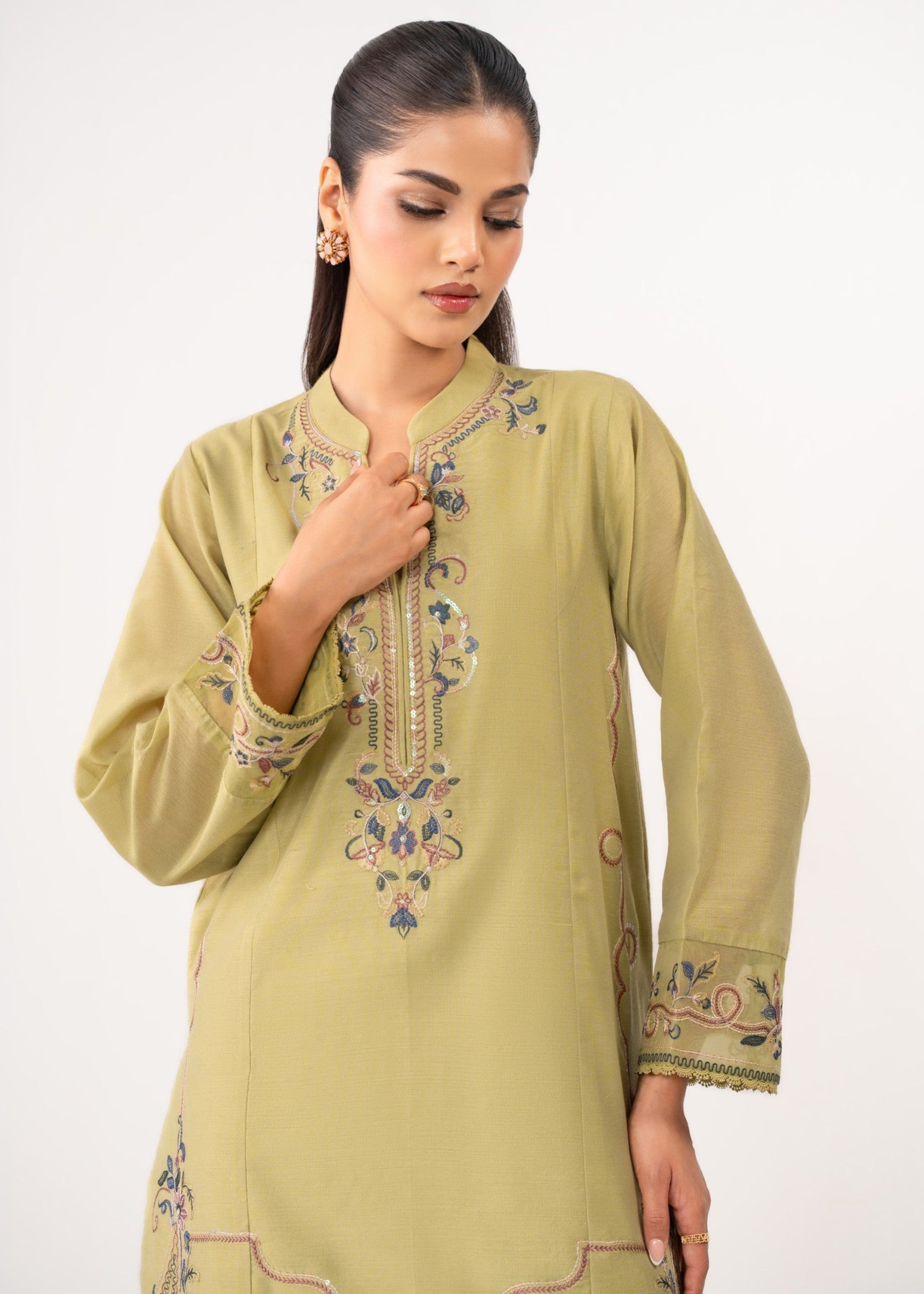 Zeen Stitched Embroidered Cotton Net Suit WZM25170 Women 2pcs