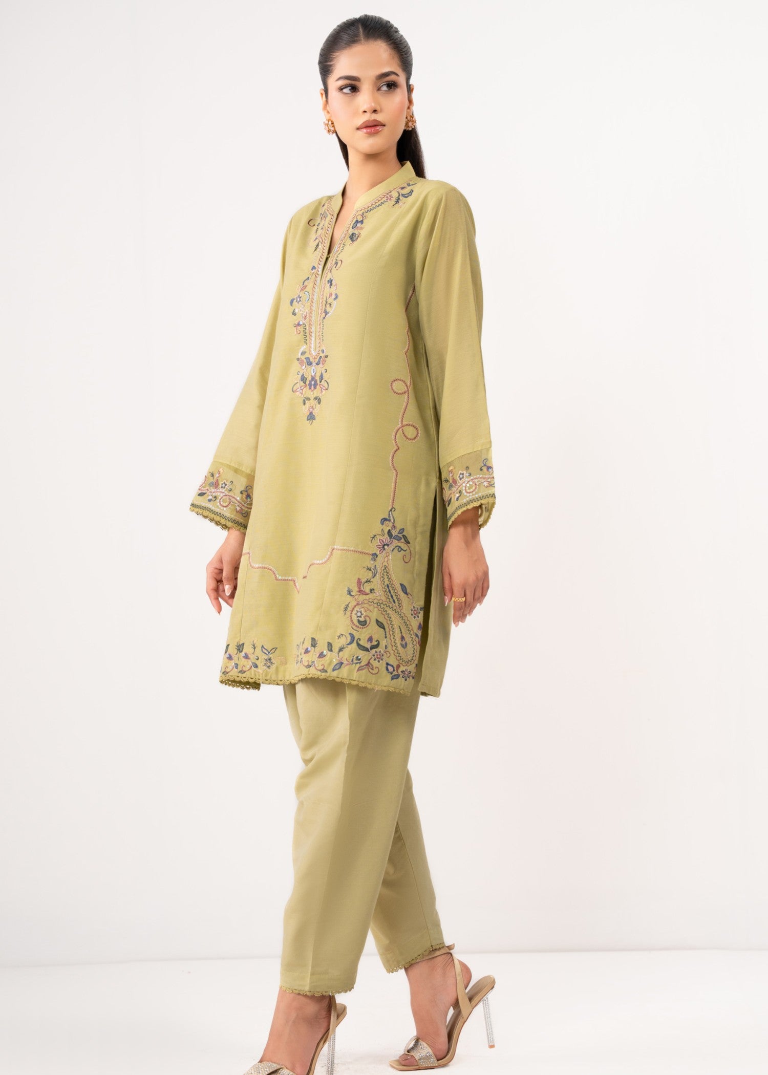 Zeen Stitched Embroidered Cotton Net Suit WZM25170 Women 2pcs