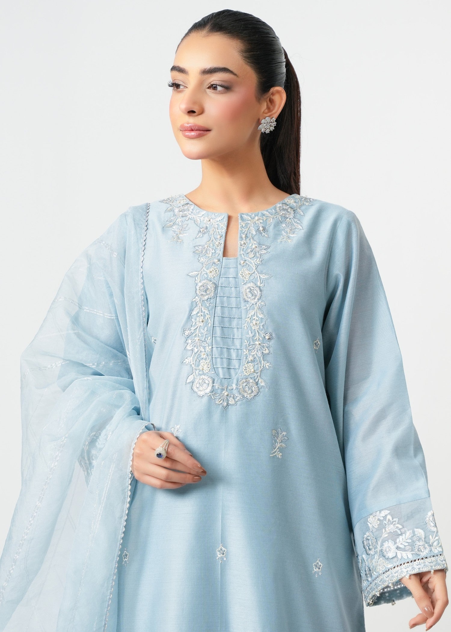 Zeen Stitched Embroidered Cotton Net Suit WZM35145 Women 3pcs
