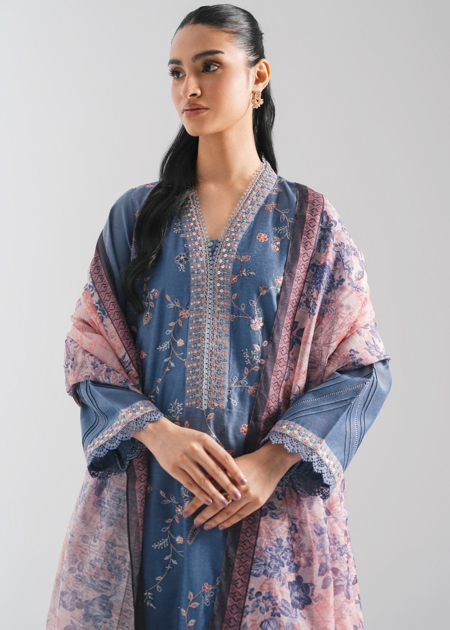 Zeen Stitched Embroidered Cotton Net Suit WZM35149 Women 3pcs