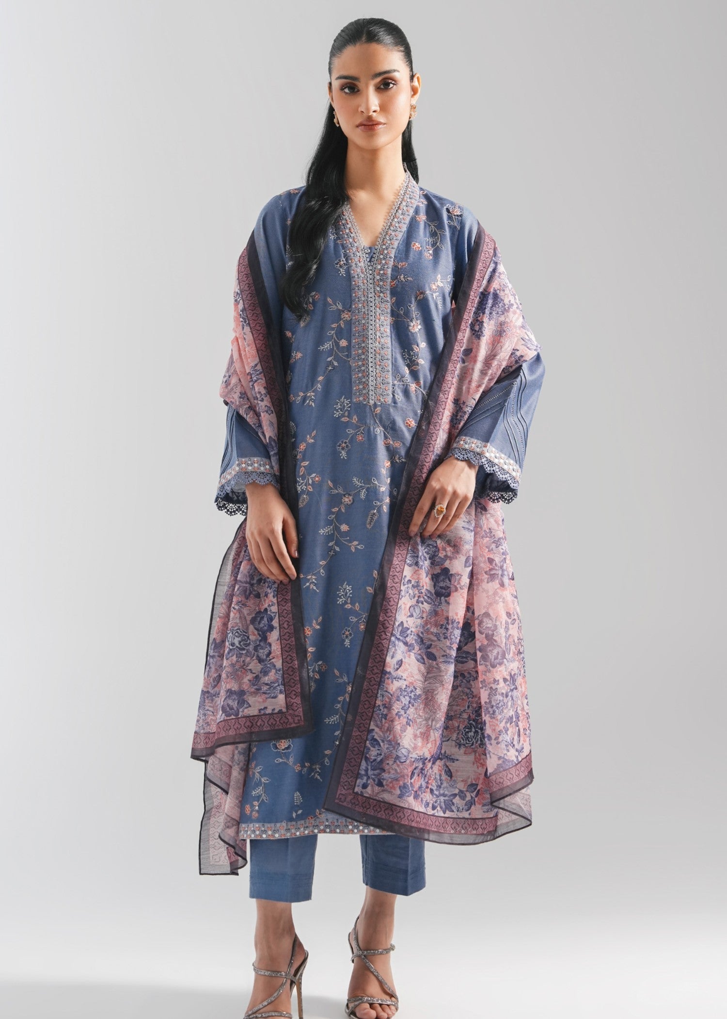 Zeen Stitched Embroidered Cotton Net Suit WZM35149 Women 3pcs