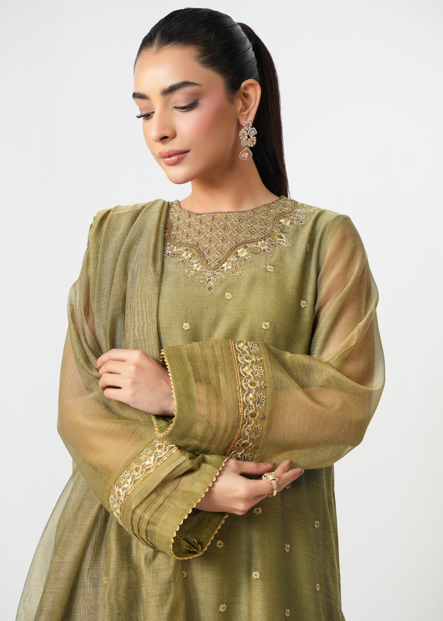 Zeen Stitched Embroidered Khaddi Net Suit WZM35185 Women 3pcs