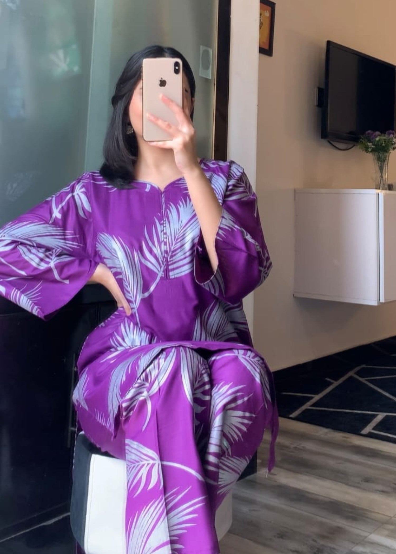 Anabya Garments Purple Leaf Women 2pcs