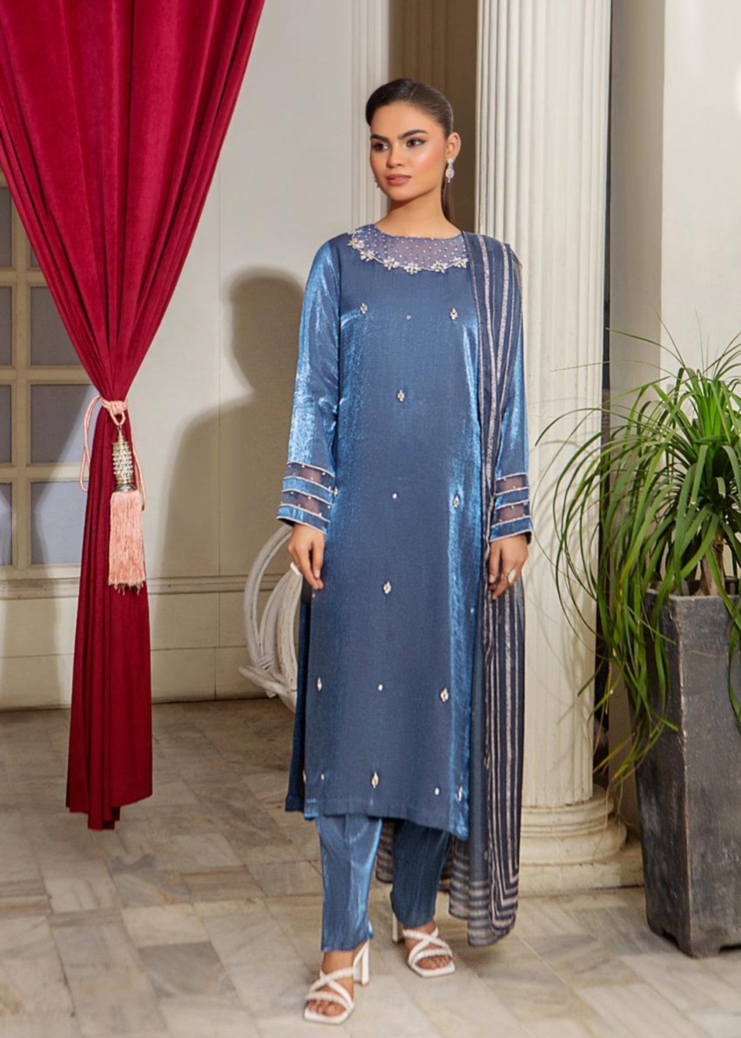 Alnuqat Celestial Dress Made In Soft Silk Fabric. Women 3pcs