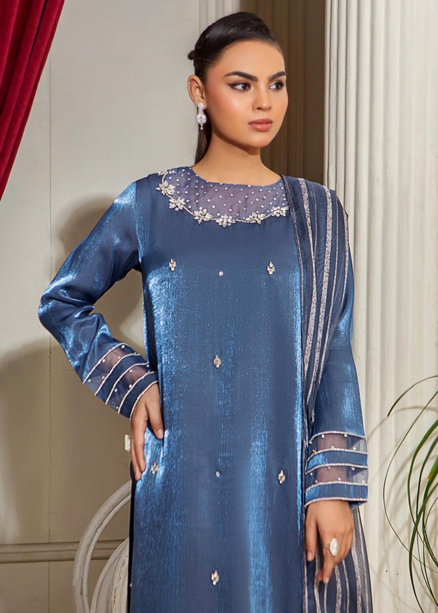 Alnuqat Celestial Dress Made In Soft Silk Fabric. Women 3pcs