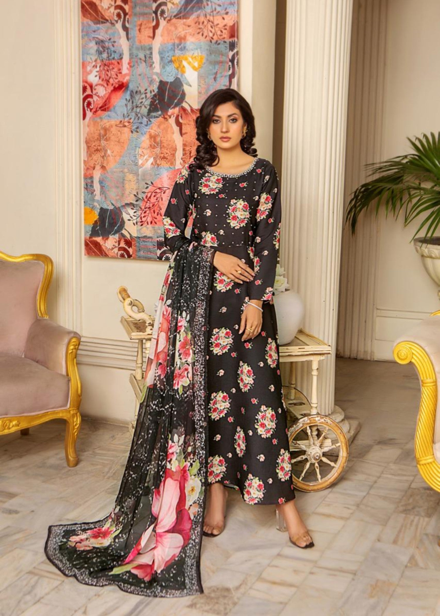 Alnuqat ALLURE LONG DRESS Made In Chiffon Fabric. Women 3pcs