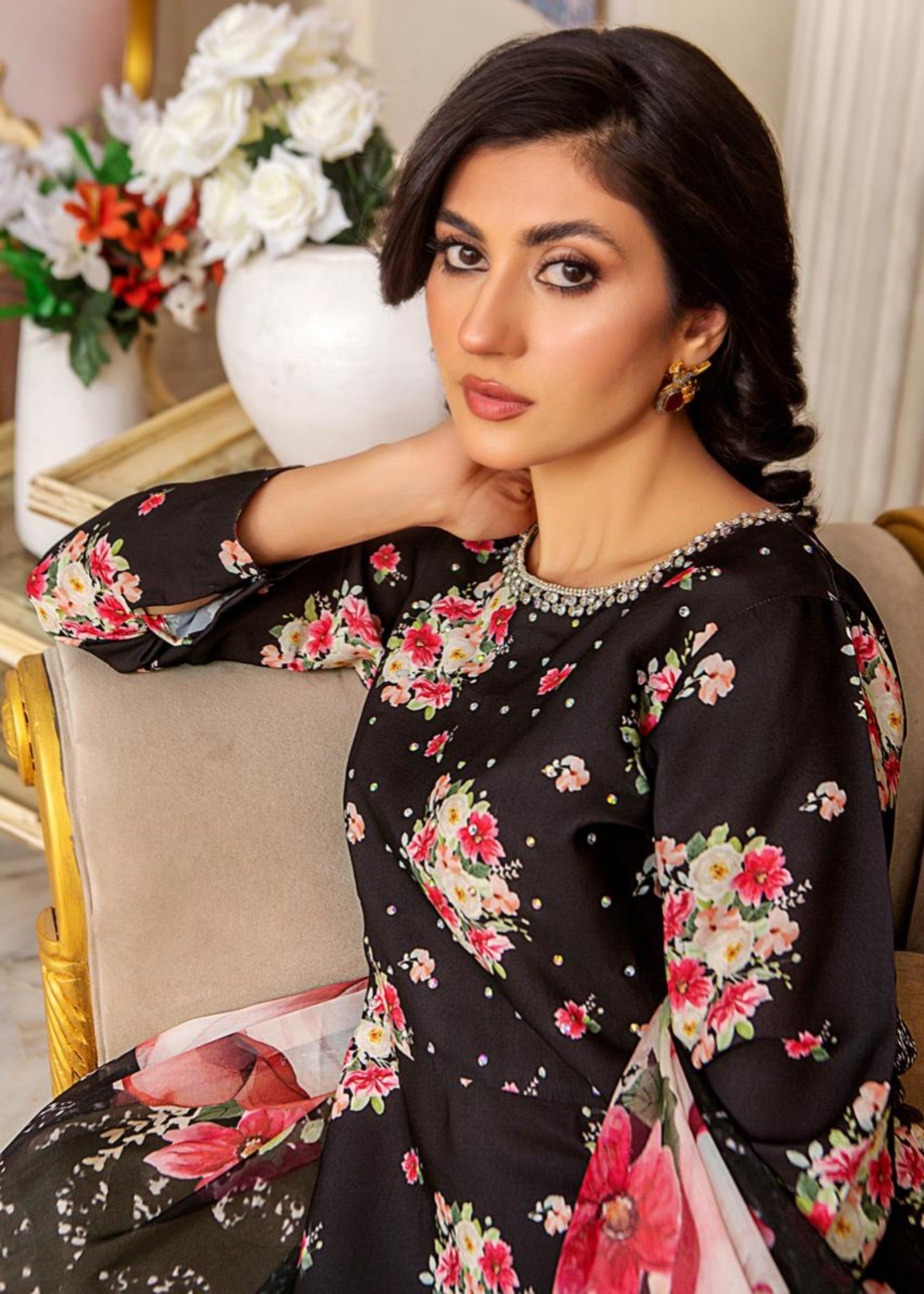 Alnuqat ALLURE LONG DRESS Made In Chiffon Fabric. Women 3pcs