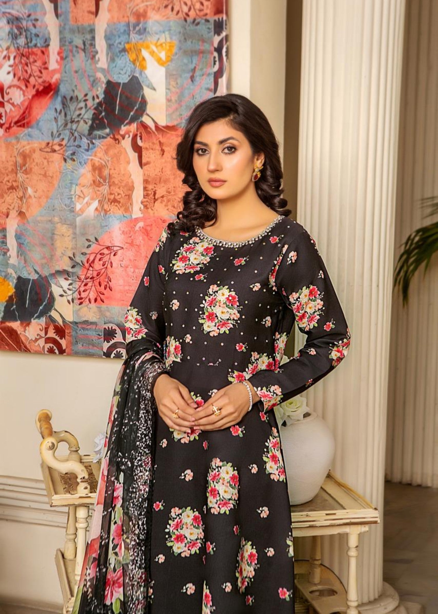 Alnuqat ALLURE LONG DRESS Made In Chiffon Fabric. Women 3pcs