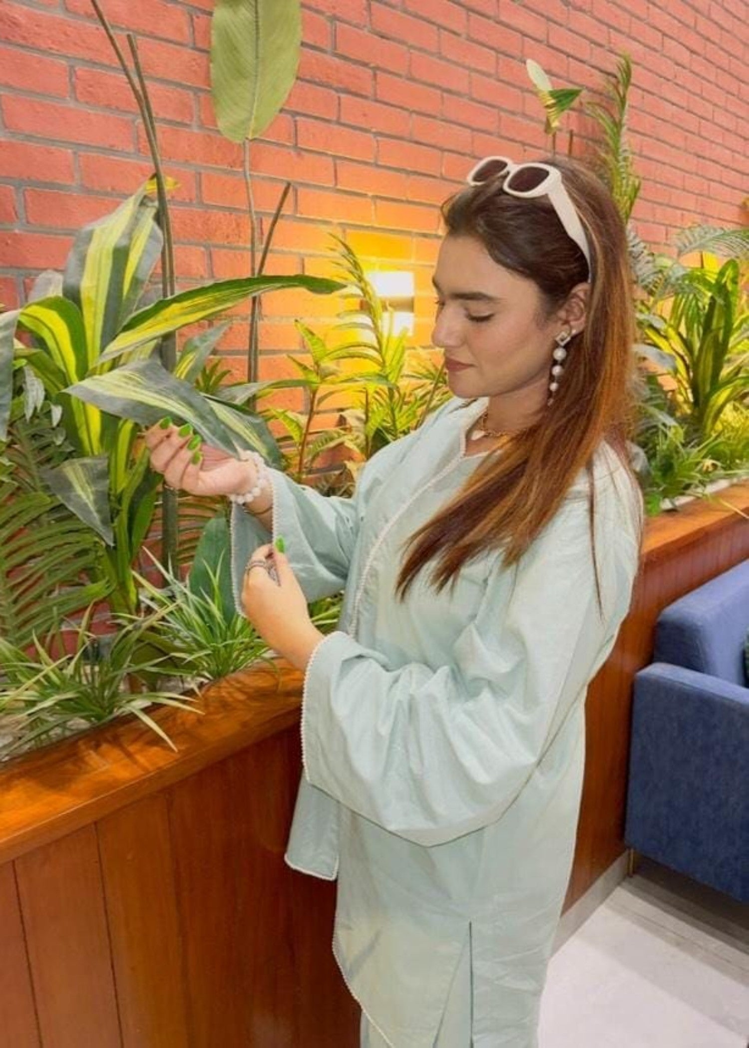 Urban Cut Cotton Embellished Co Ord Set with Farshi Shalwar ICE BLUE Women 2pcs