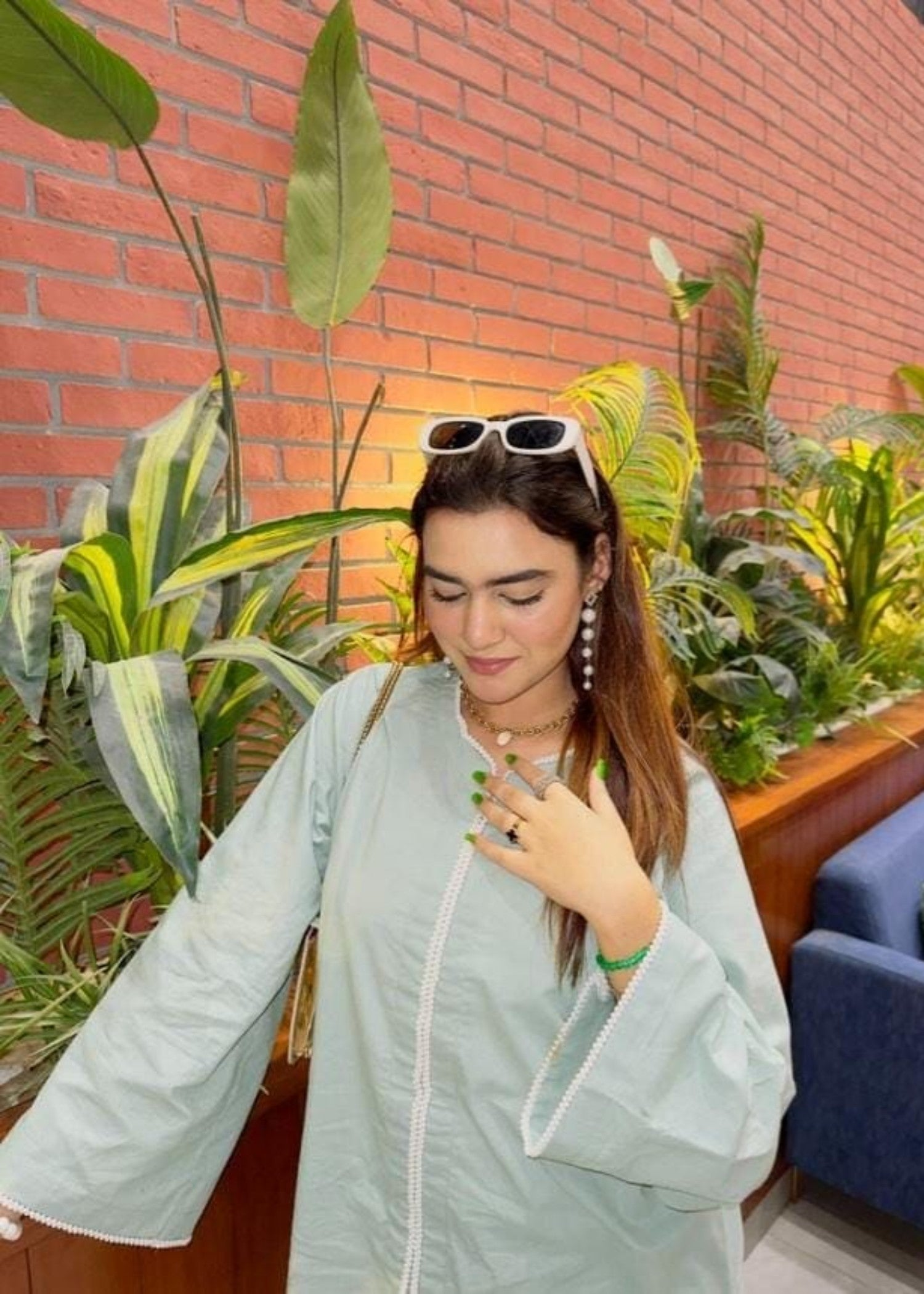 Urban Cut Cotton Embellished Co Ord Set with Farshi Shalwar ICE BLUE Women 2pcs