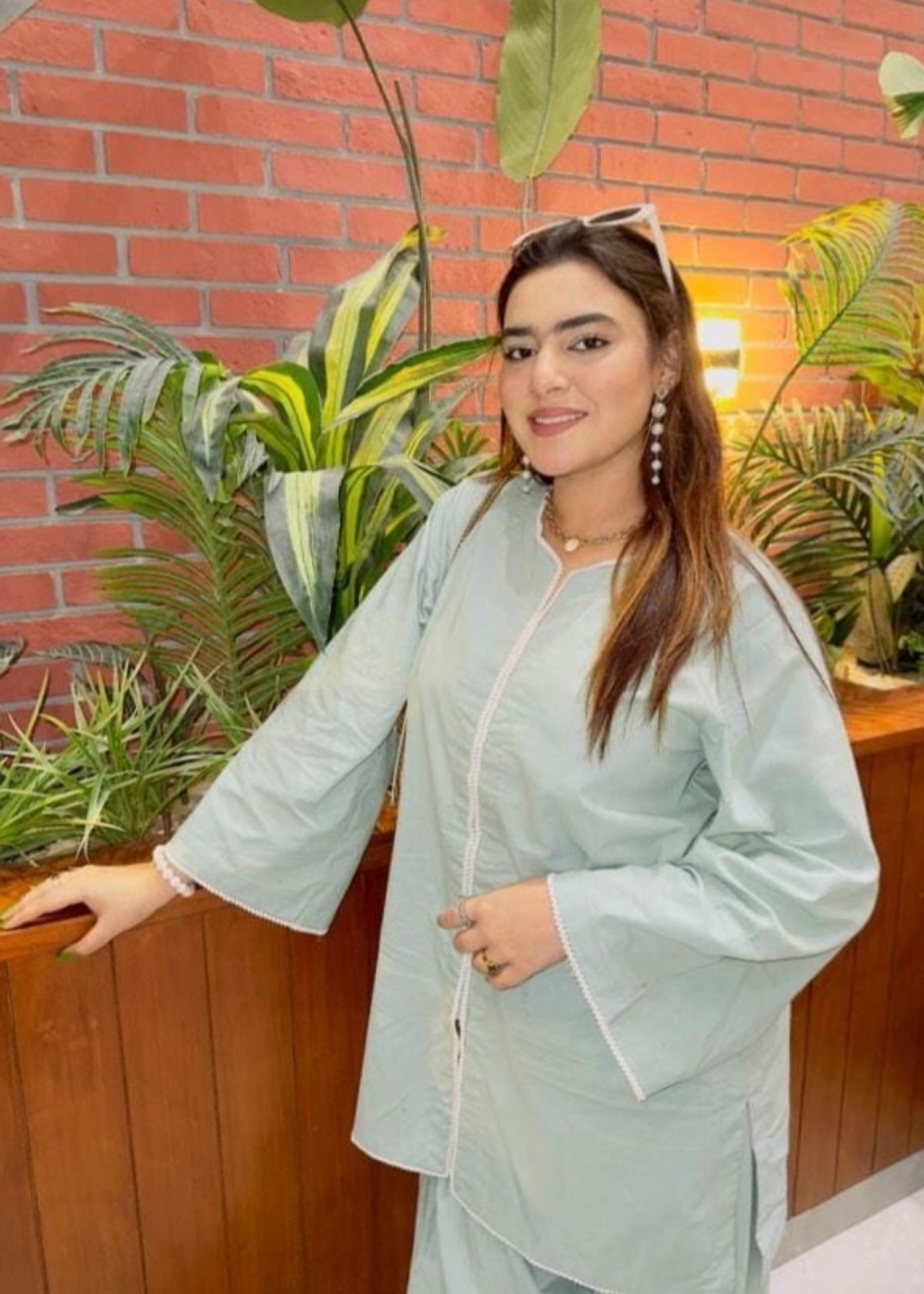 Urban Cut Cotton Embellished Co Ord Set with Farshi Shalwar ICE BLUE Women 2pcs