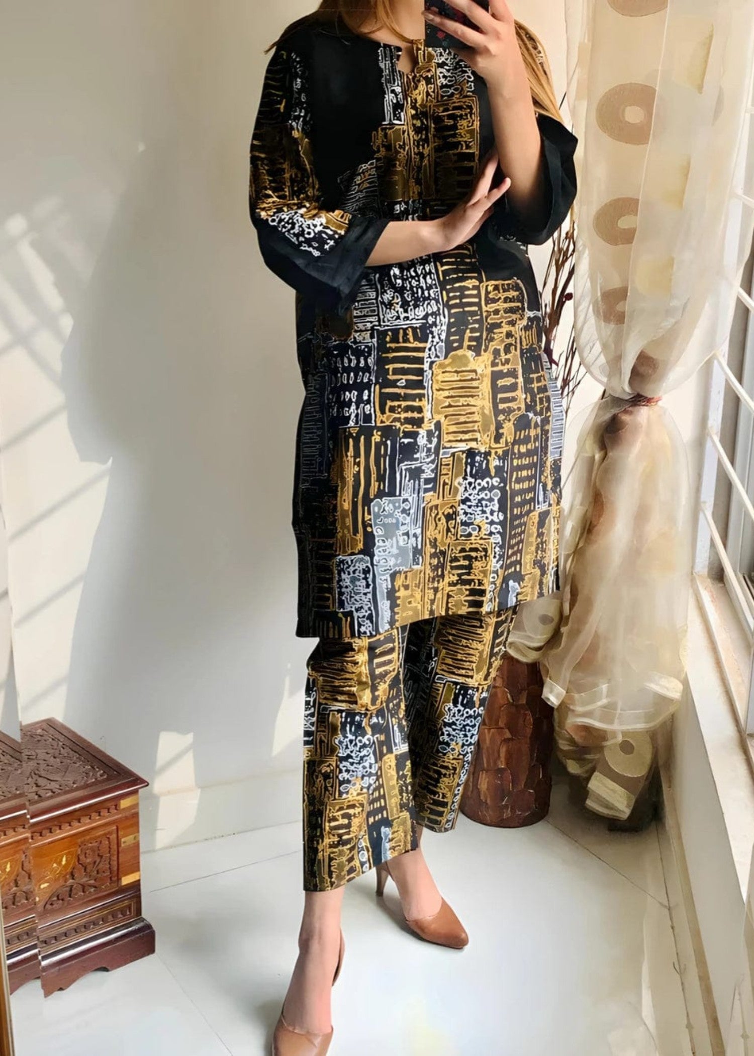 Gulposh Mosic Marvel ( Stitching ) Black Women 2pcs