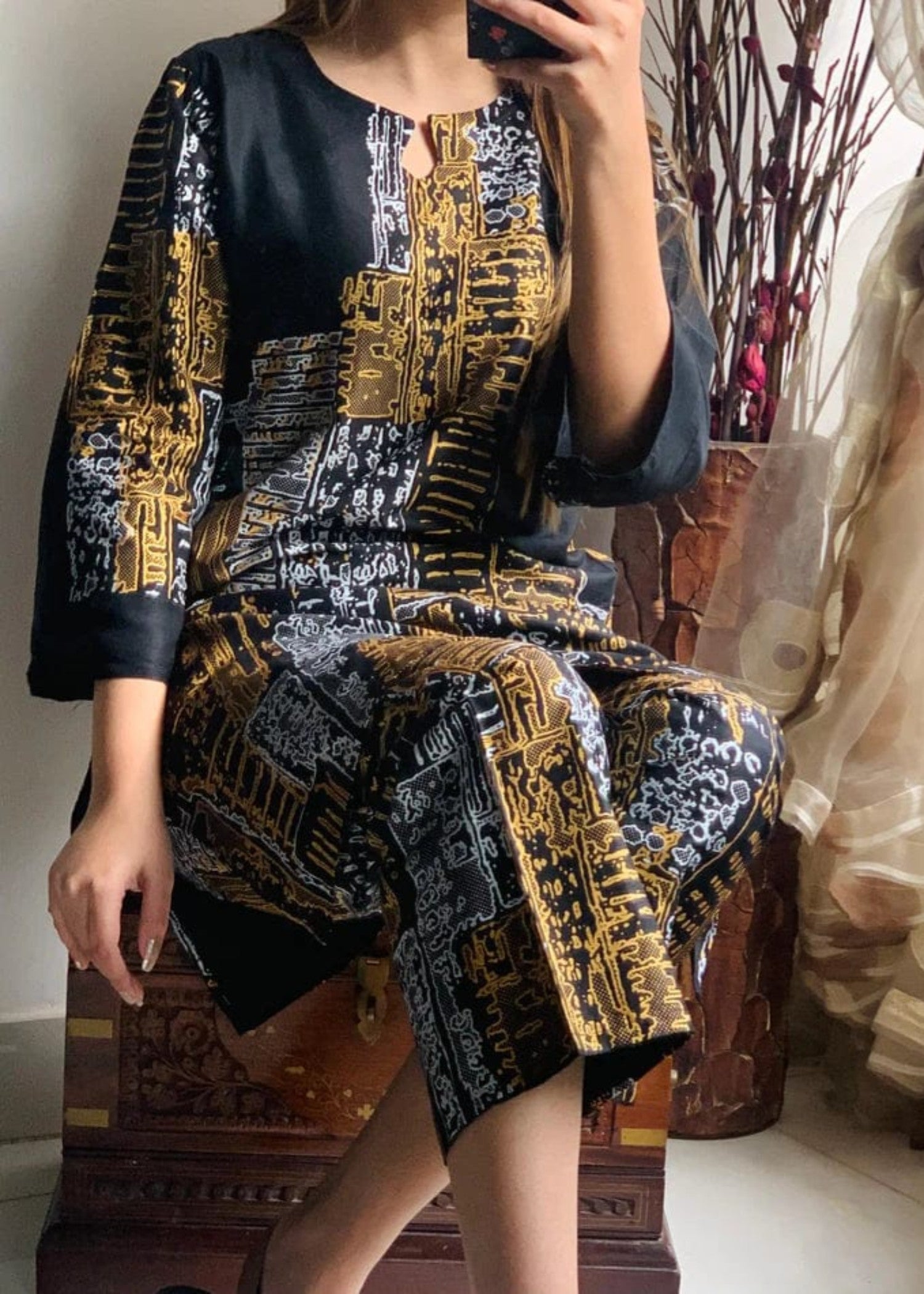 Gulposh Mosic Marvel ( Stitching ) Black Women 2pcs