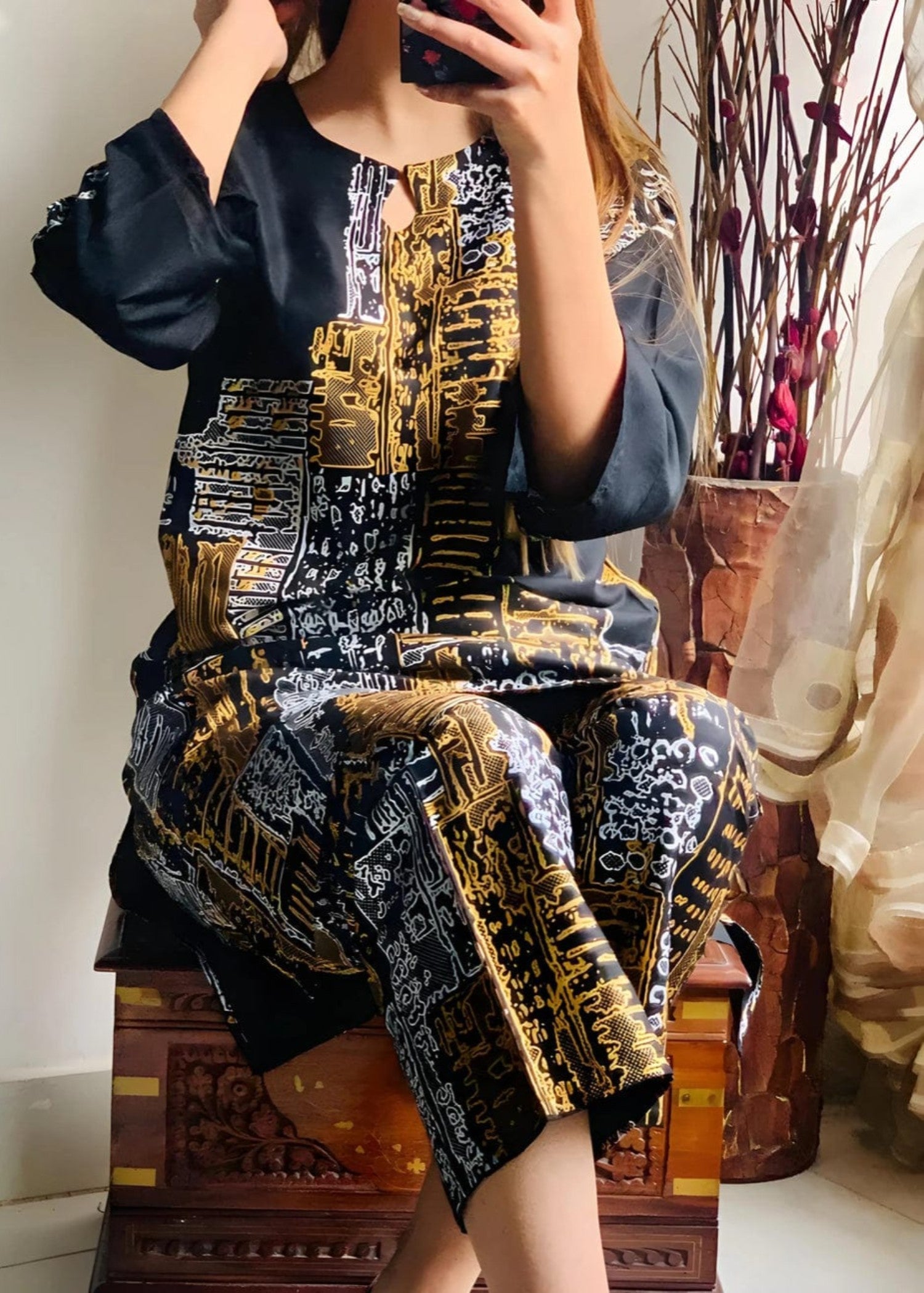 Gulposh Mosic Marvel ( Stitching ) Black Women 2pcs