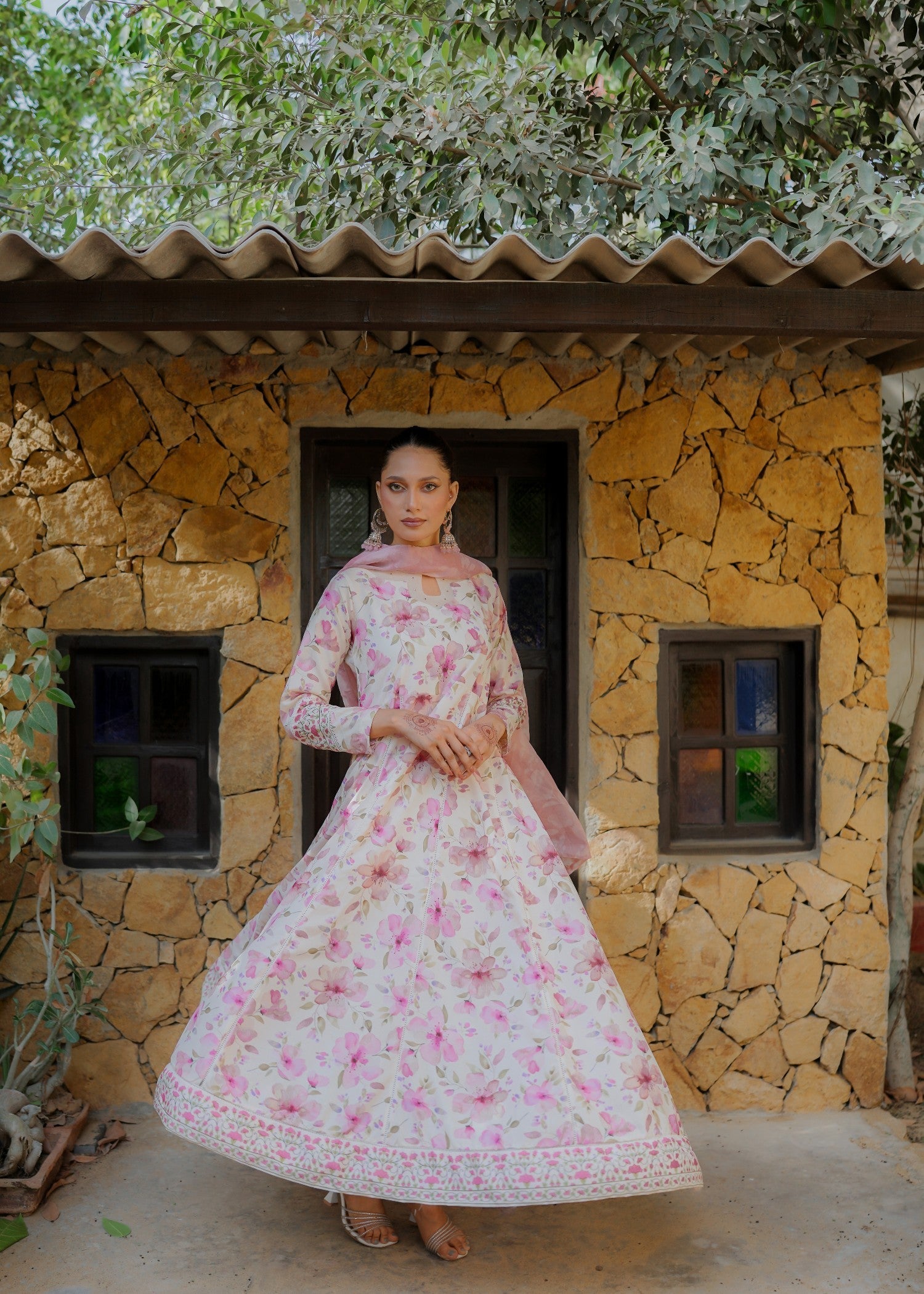 The Affordable Designer Cream blush frock Women 2pcs