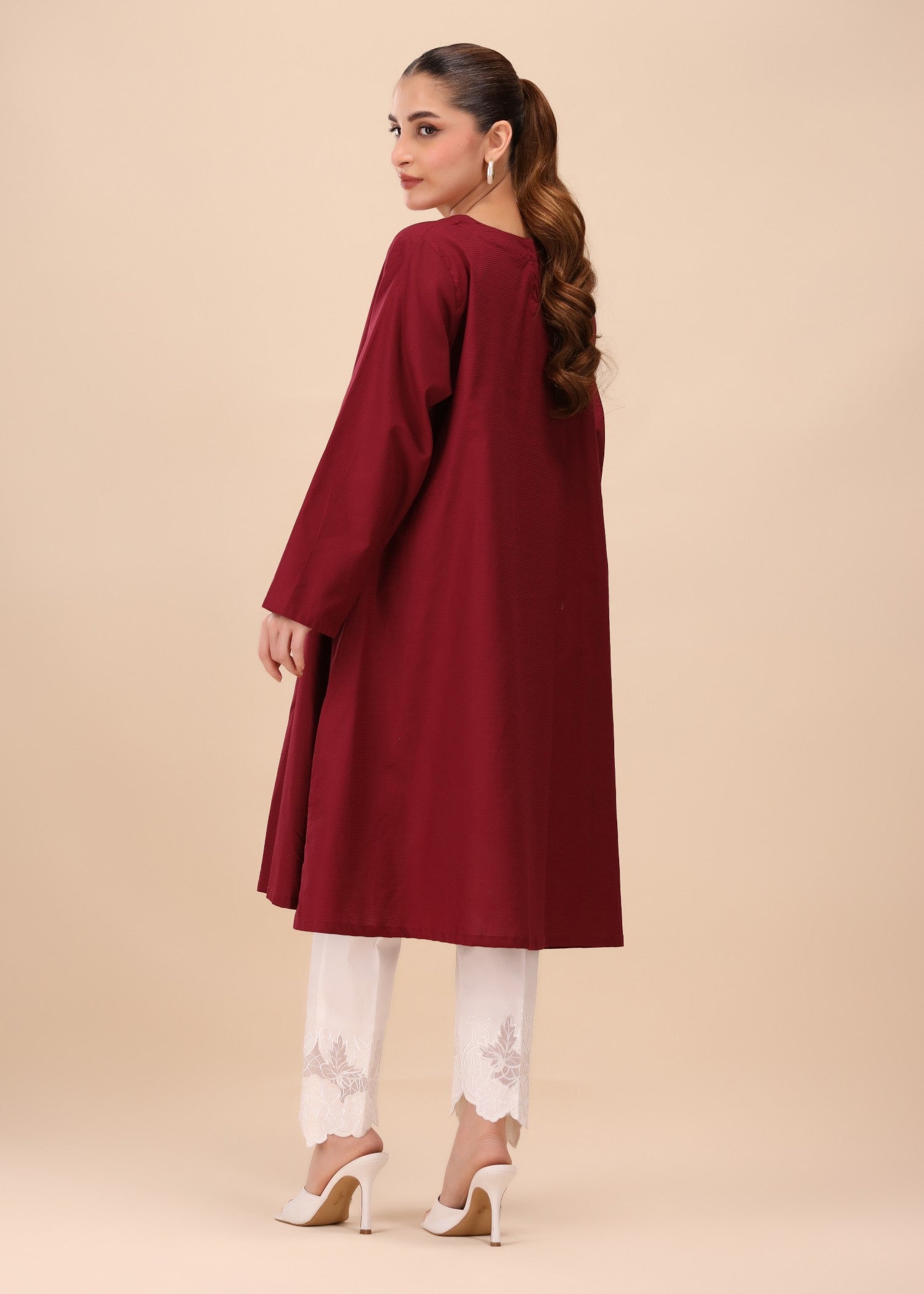 Mhw Maroon Pleated Tunic Women 1pcs