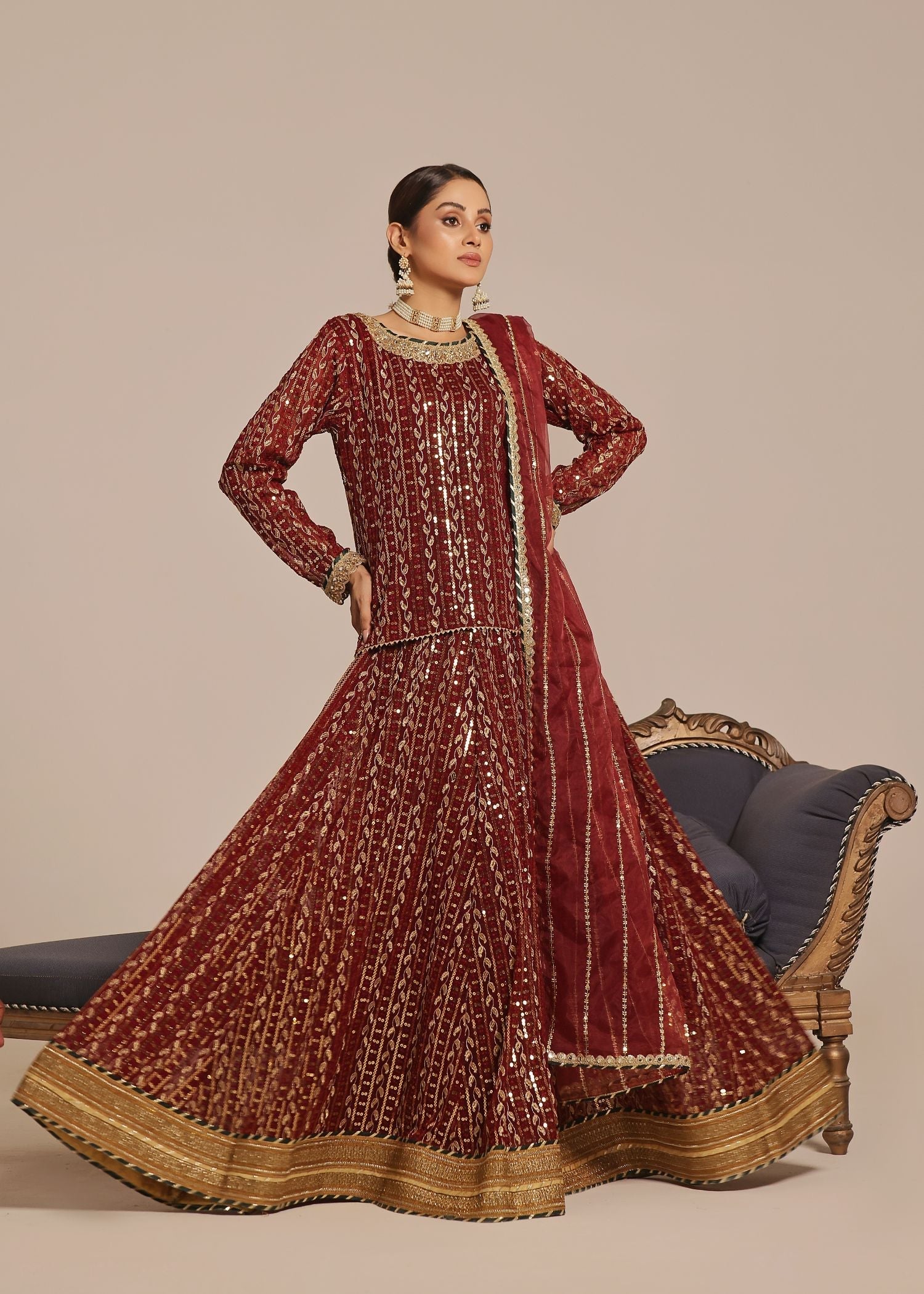 Ayesha Closet Shadmani Burgundy Women 3pcs