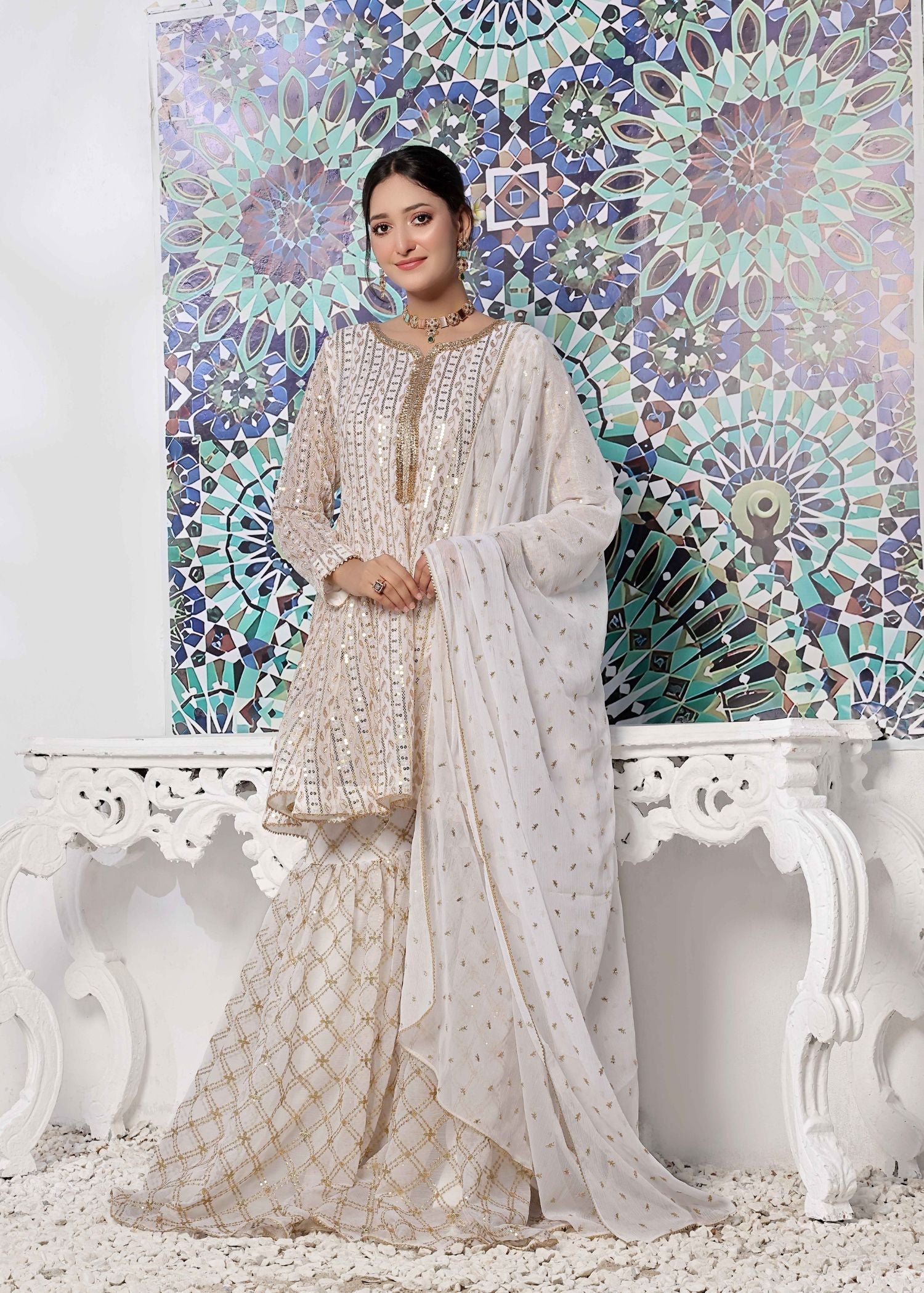 Ayesha Closet Preshy Gul White Women 3pcs