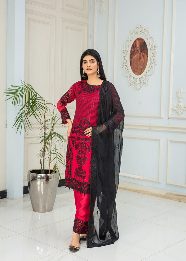 Pehnawa By Bin Akram’s BOLD BLOSSOM IN BLACK CHIFFON Women 3pcs