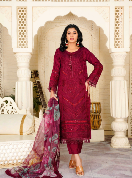 Khubsurat 3307 KH OR NT Mehroon Embroidery Women 3pcs