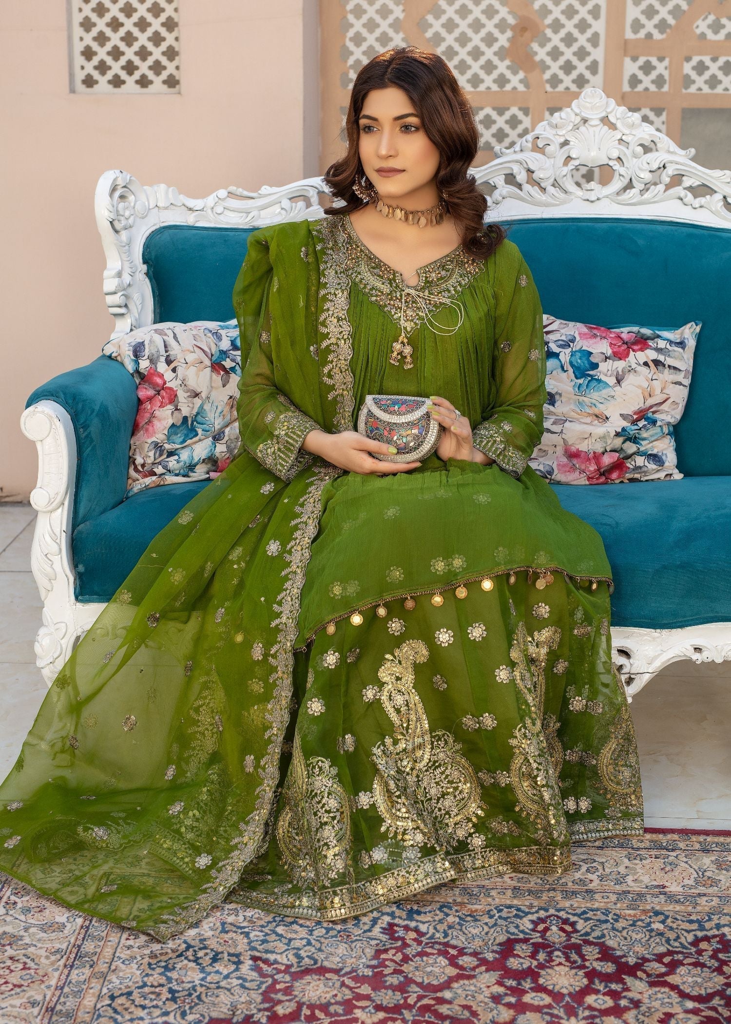 Pehnawa By Bin Akram’s LUSTRIOUS LEGACY GRN CH/ORG Women 3pcs