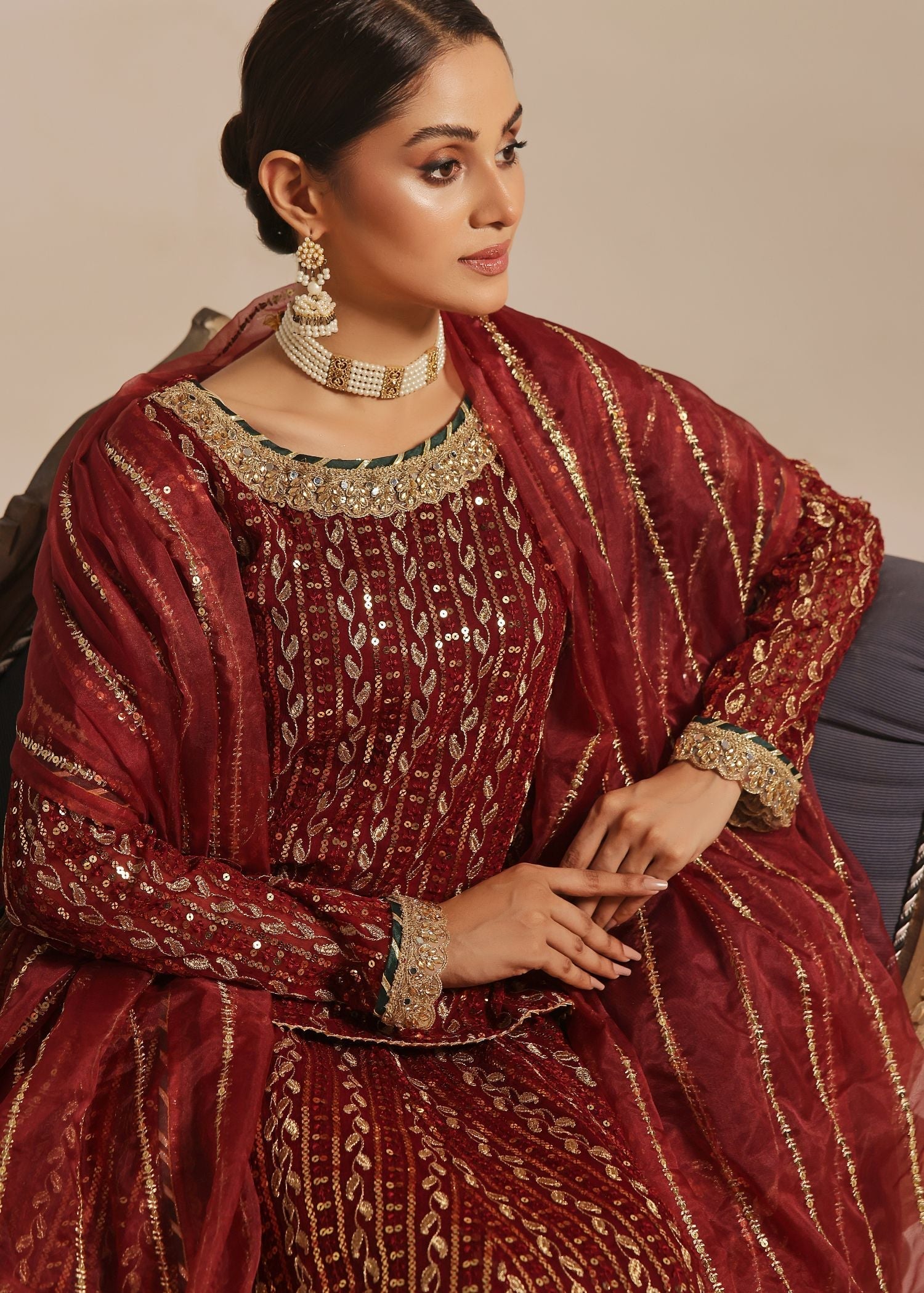 Ayesha Closet Shadmani Burgundy Women 3pcs