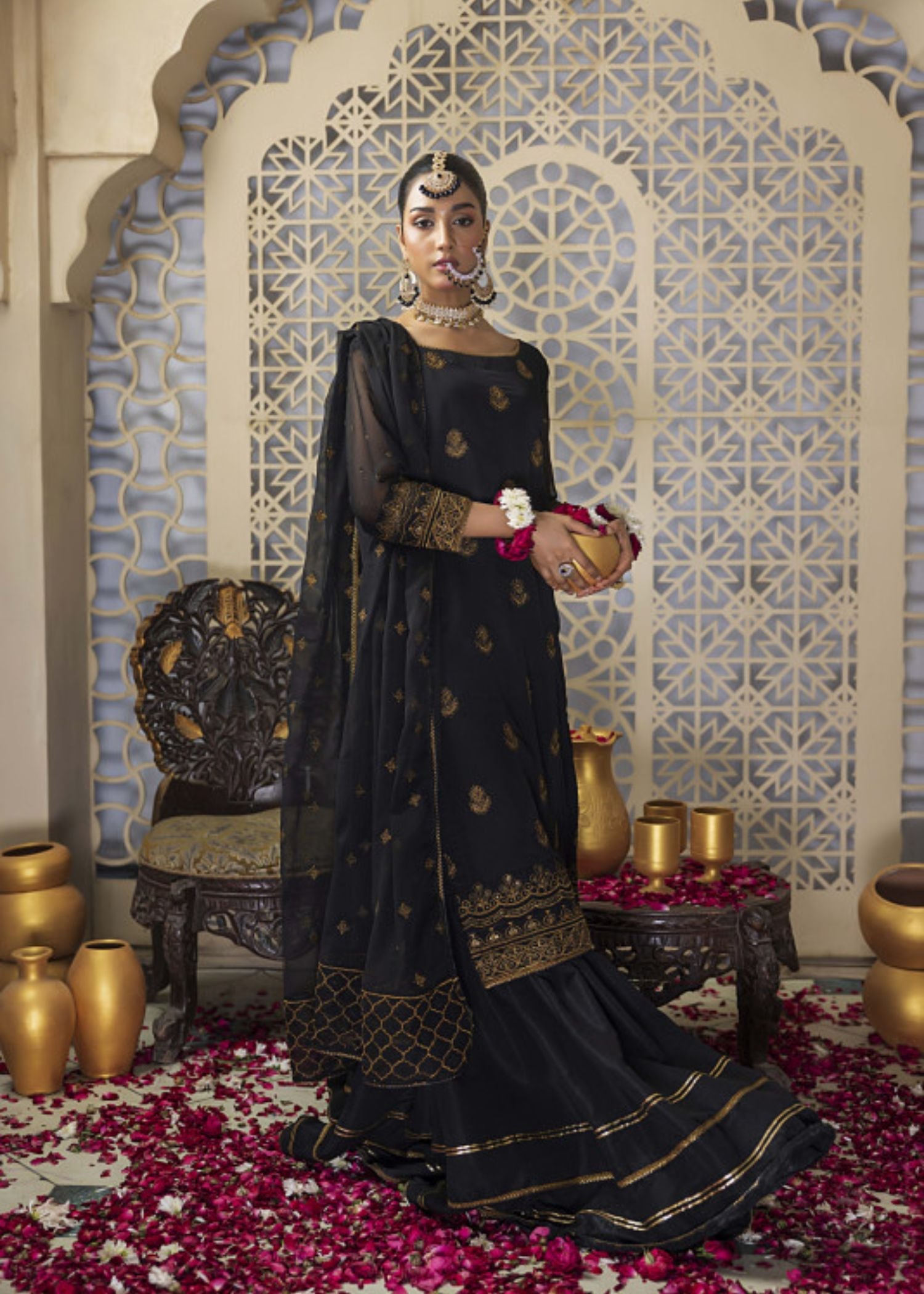 Meeraki Black Nawabi Gharara Women 3pcs