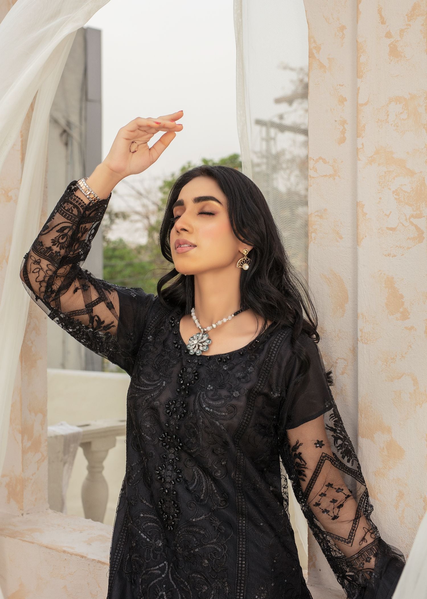 Pehnawa By Bin Akram’s BLACK BEAUTY EMBROIDERED NET Women 3pcs
