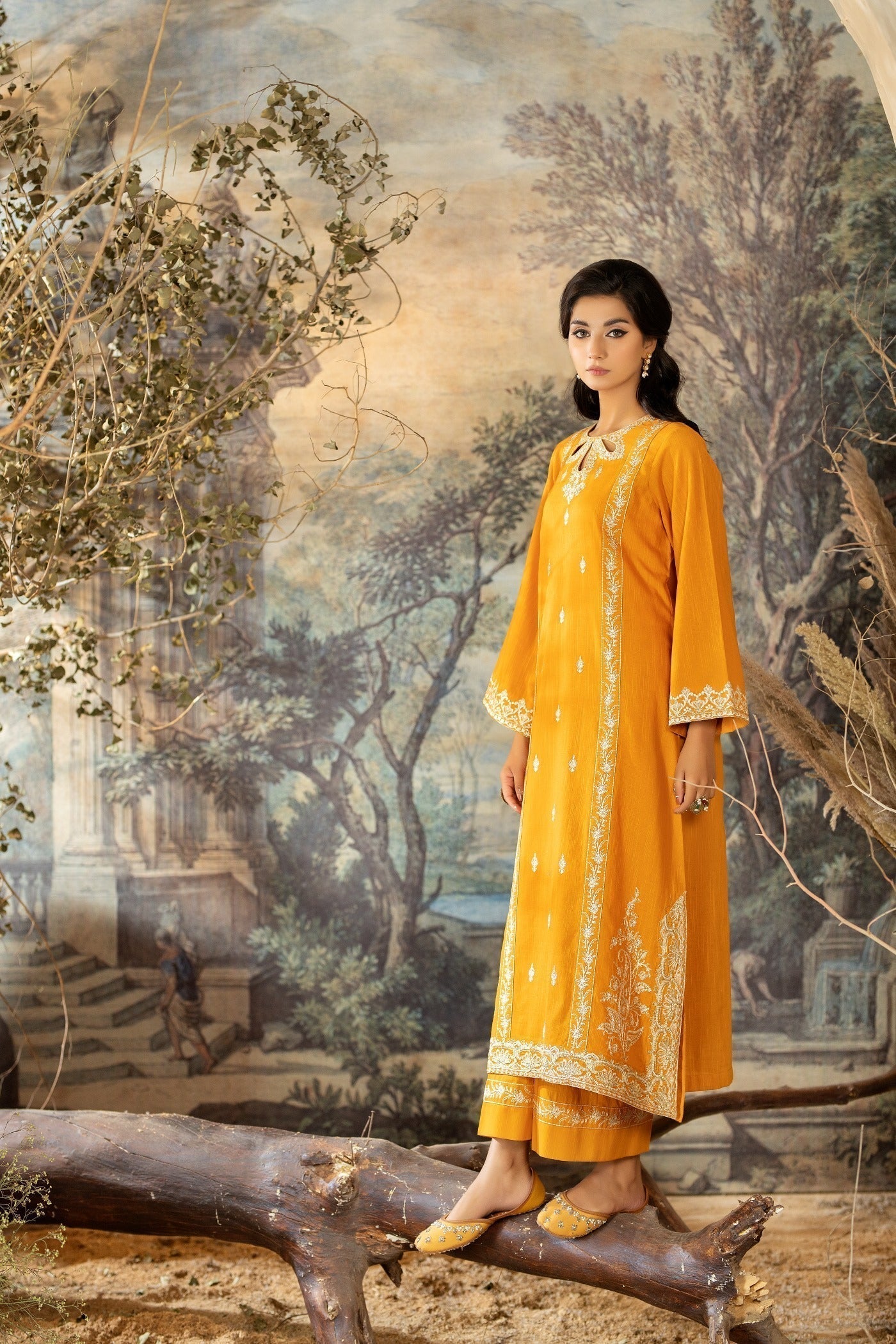 La Rosaa LW2 06 Mustard Embroidered Women 2pcs