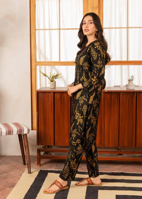 Gulposh Floral Leaf (Stitched ) Black Women 2pcs