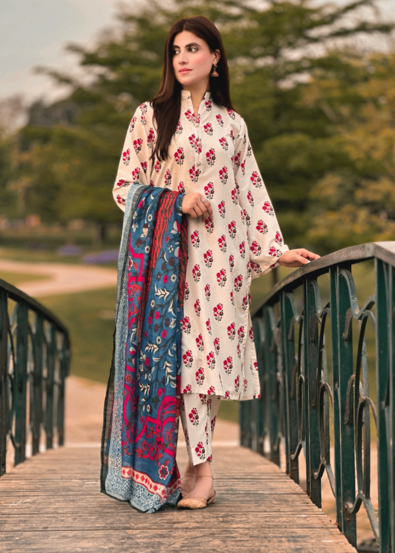 By-East Lawn Suit Printed (WHT) Women 3pcs