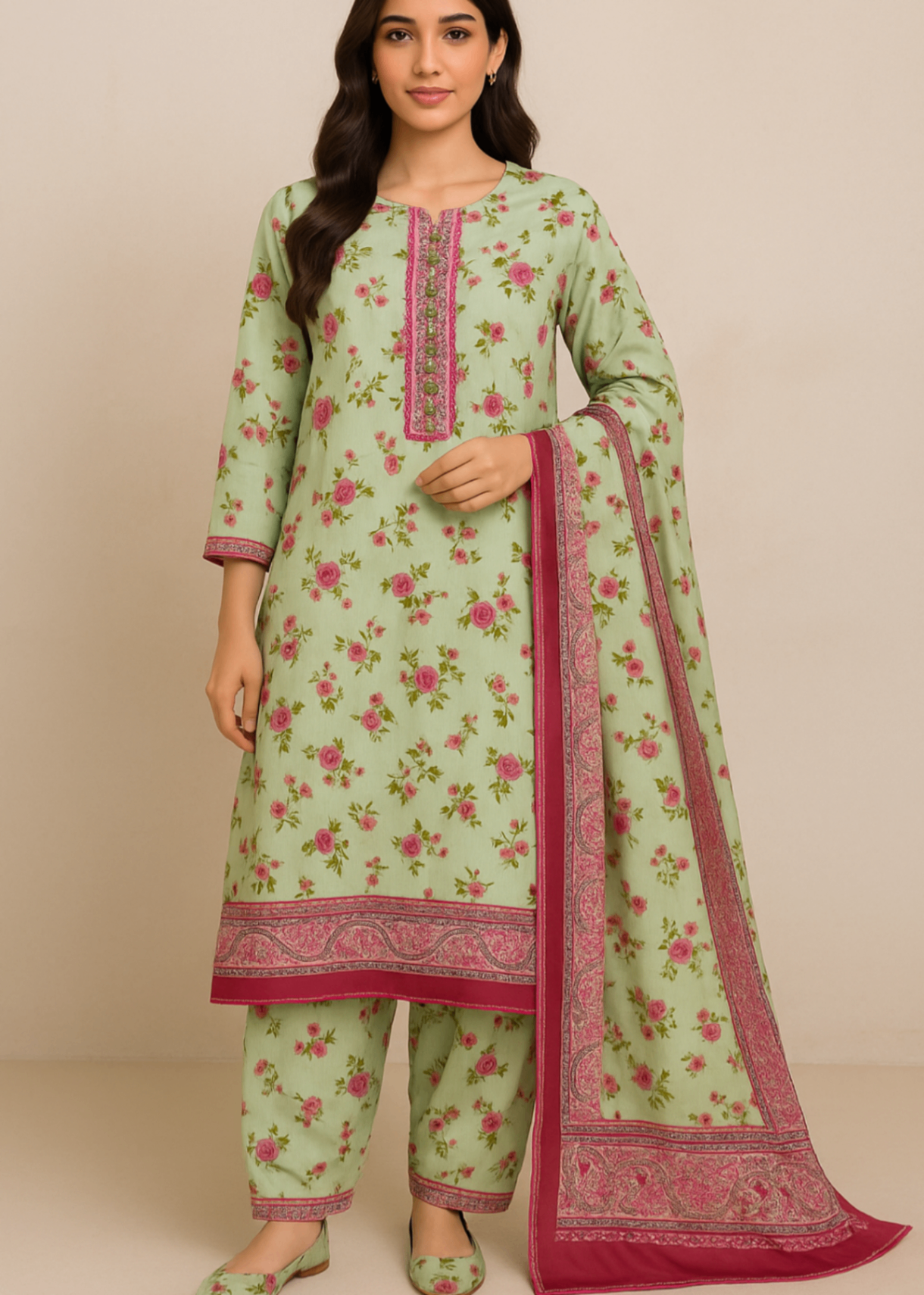 Sutar Lawn Printed dress Stitched | Light Pastel Green Women 3pcs