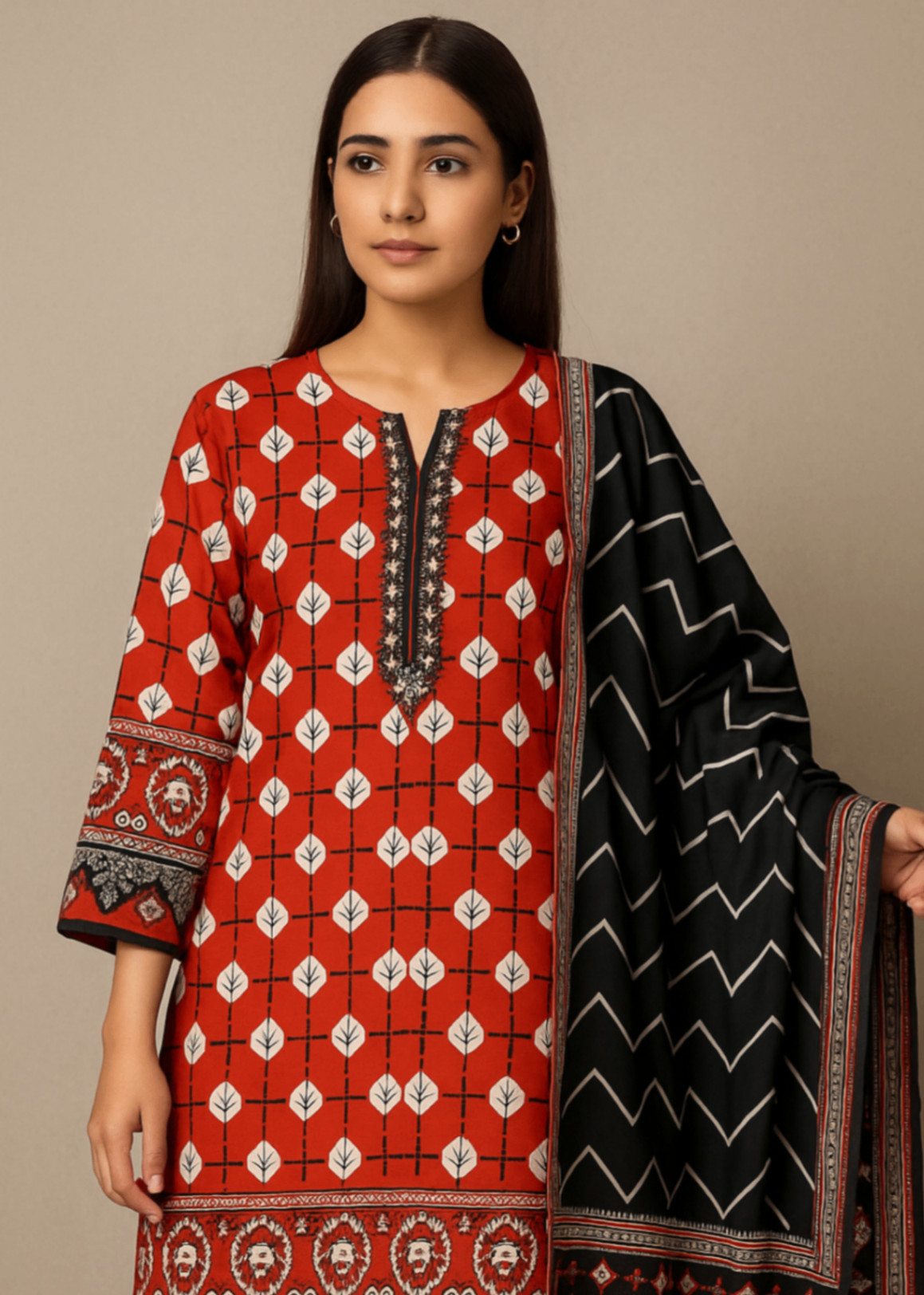 Sutar Premium Lawn Printed Dress Stitched | Orange Women 3pcs