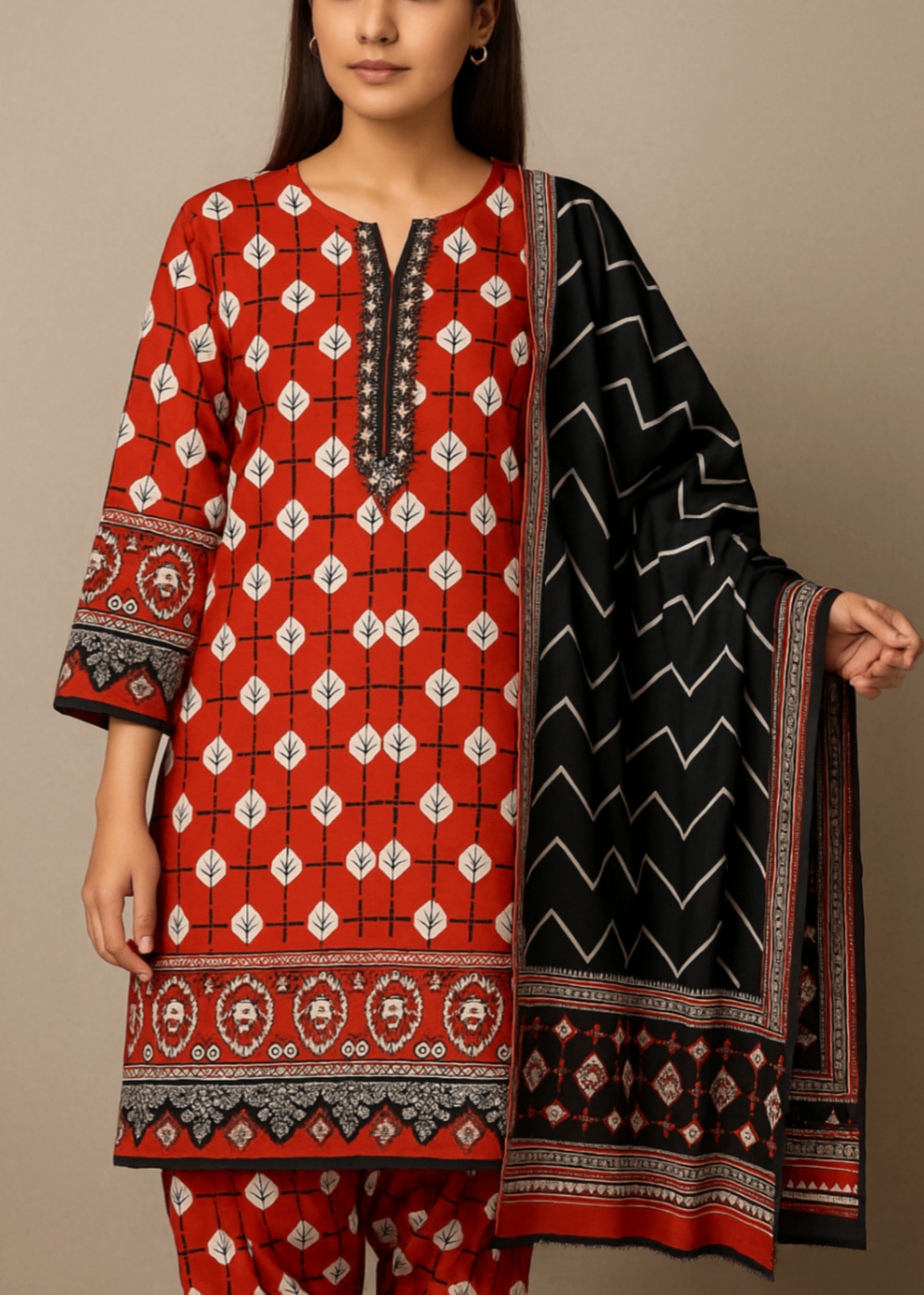 Sutar Premium Lawn Printed Dress Stitched | Orange Women 3pcs