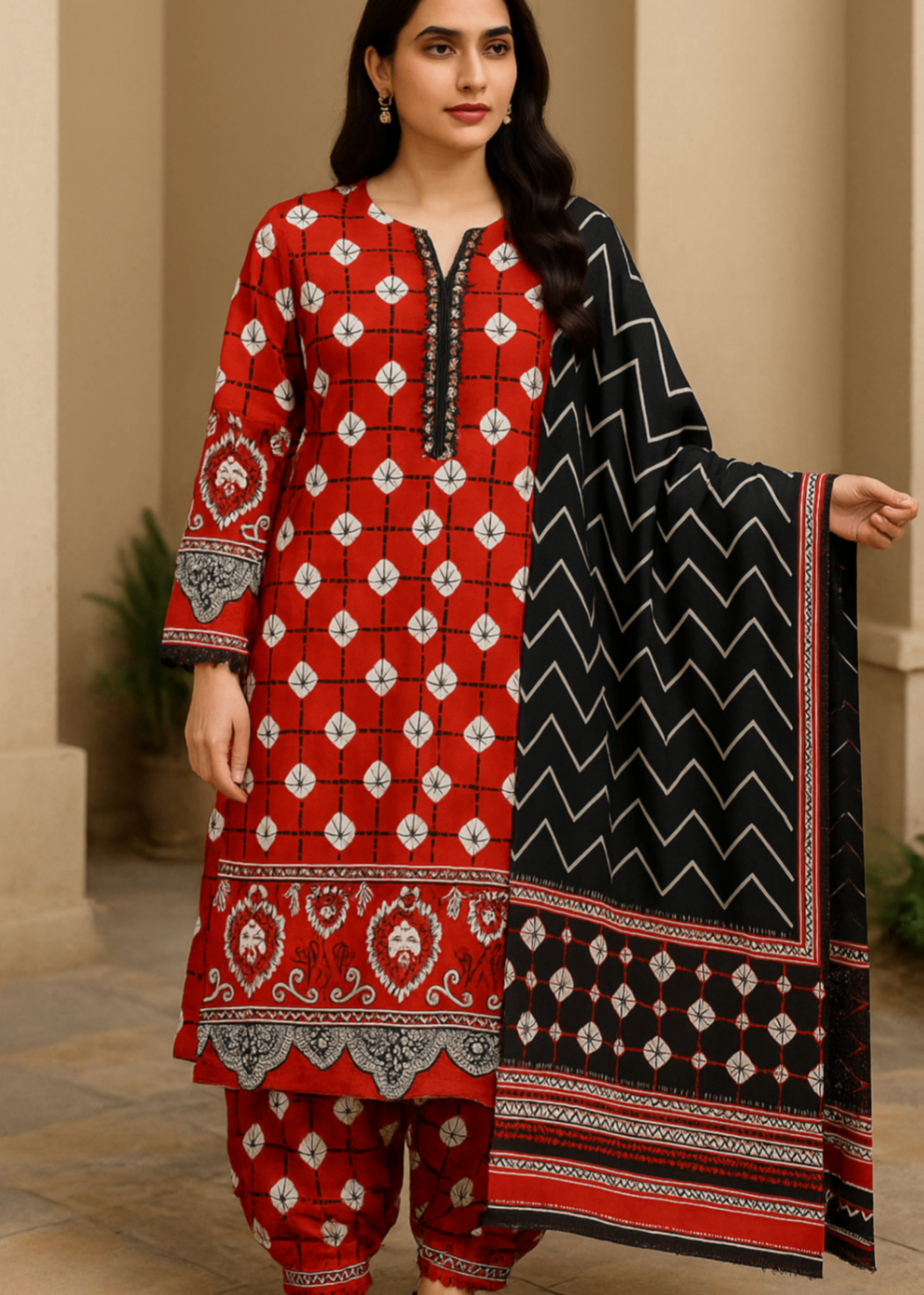 Sutar Premium Lawn Printed Dress Stitched | Orange Women 3pcs
