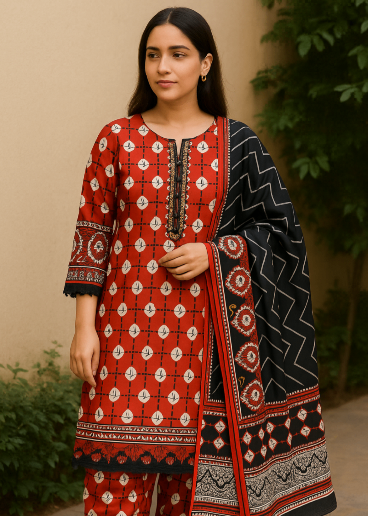 Sutar Premium Lawn Printed Dress Stitched | Orange Women 3pcs