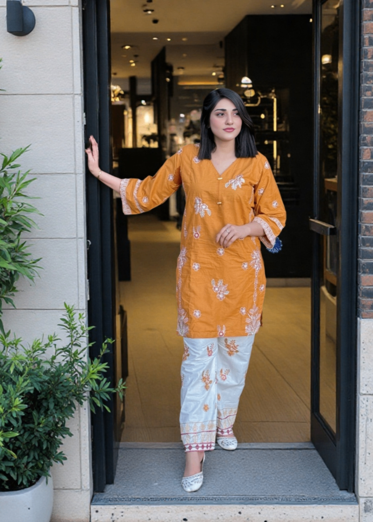 Mirhal Fashion Mustard White Women 2pcs