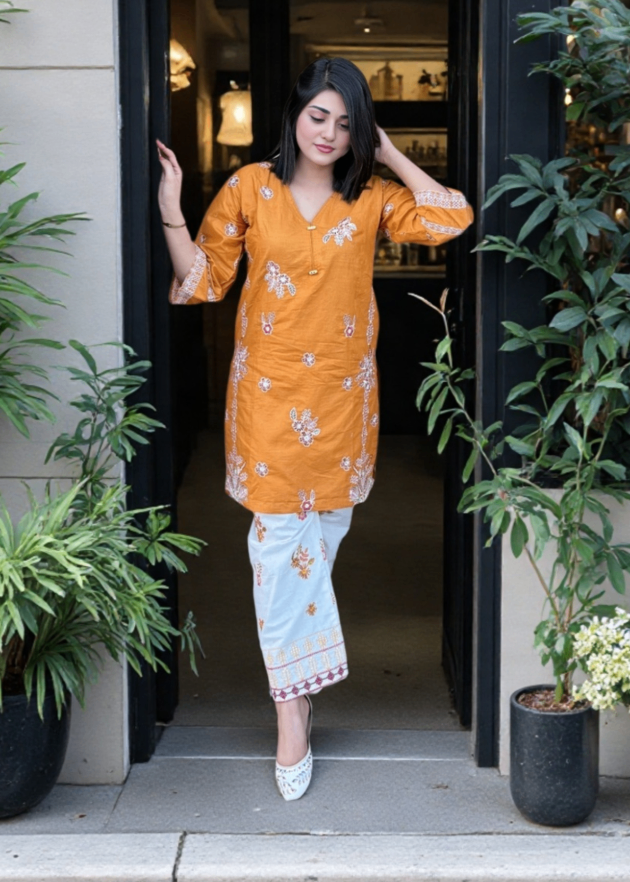 Mirhal Fashion Mustard White Women 2pcs