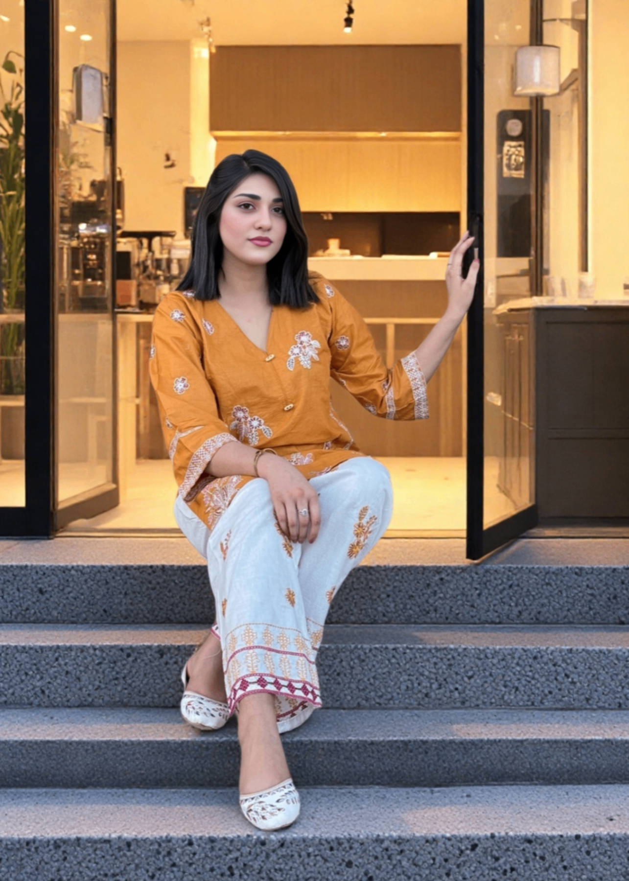 Mirhal Fashion Mustard White Women 2pcs