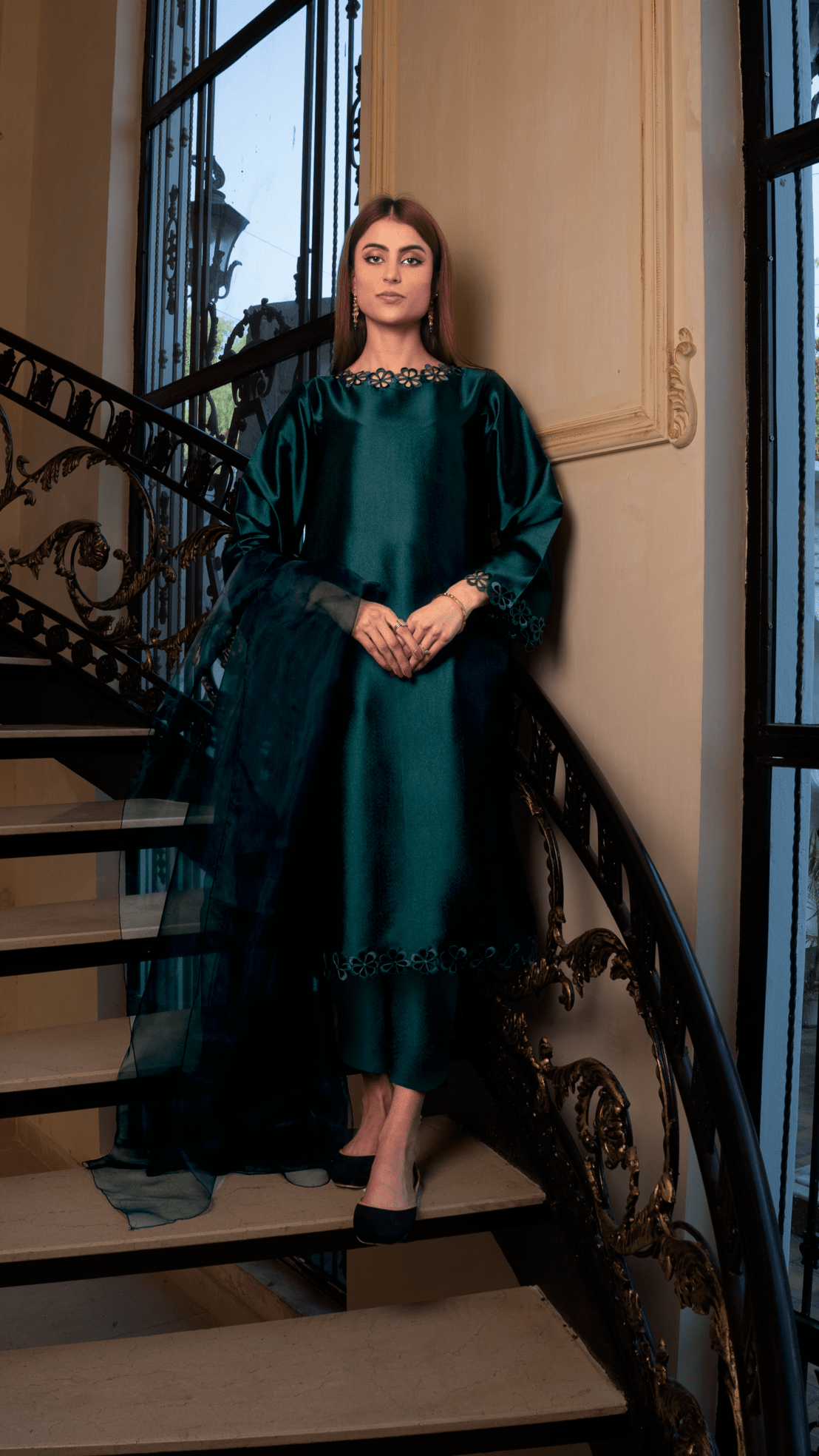 Naaz Couture Dark Teal Raw Silk Suit Women 3pcs