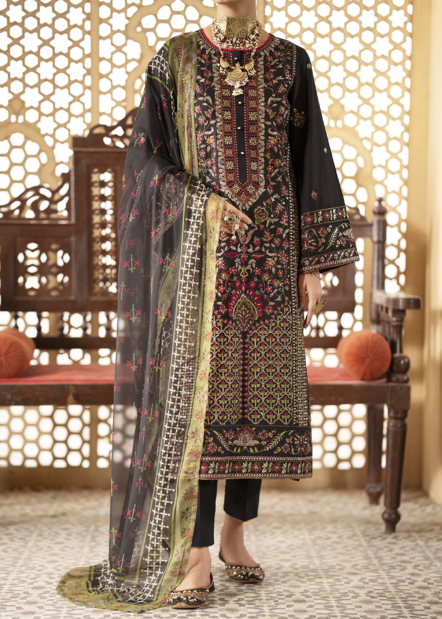 Decor Fashion Mashriq Black and Green Women 3pcs